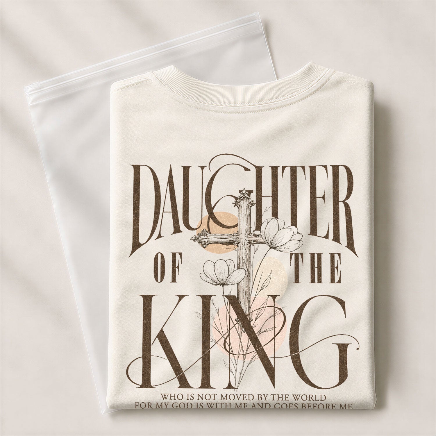 Daughter Of The King Cross Floral Christian Graphic Everyday Tee Shirt For Women - Rust Field Wear