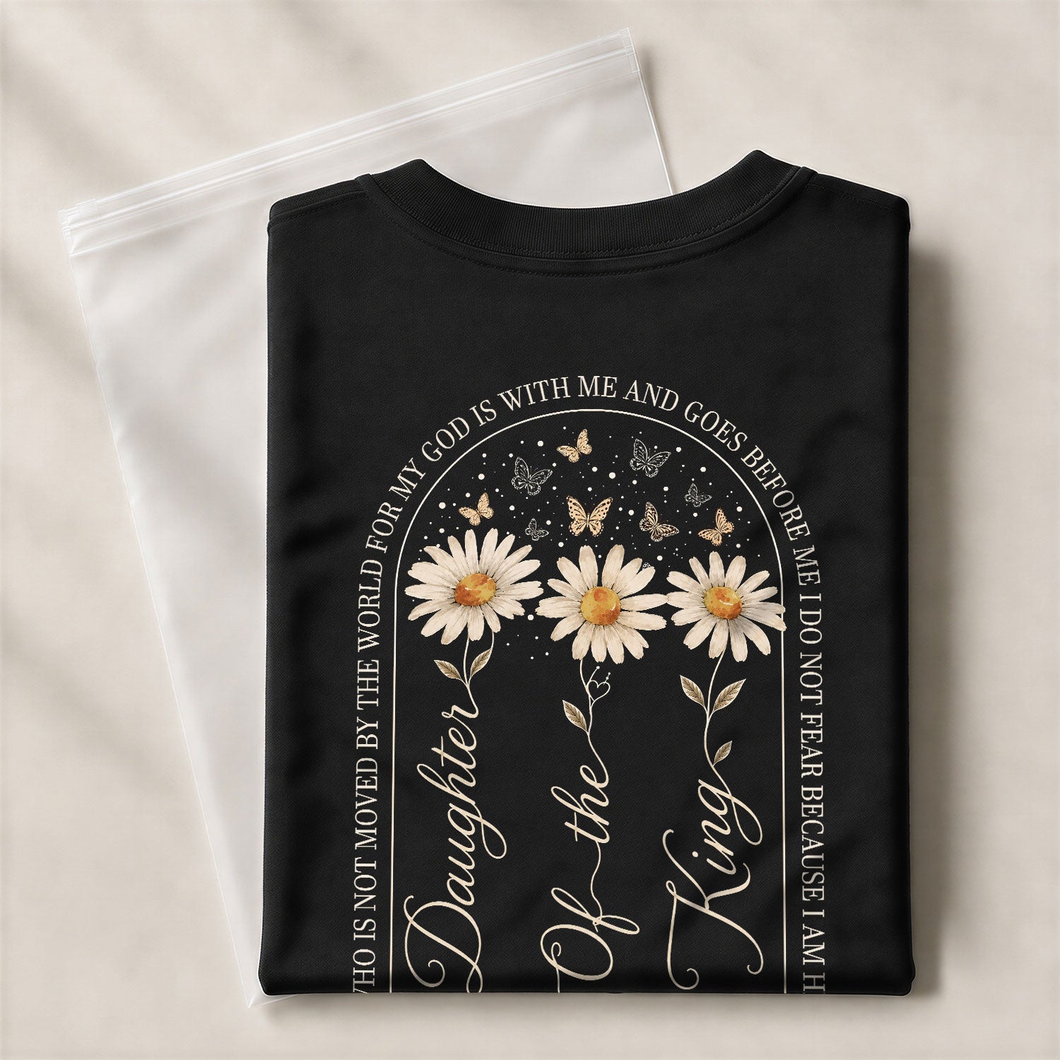 Daughter Of The King Daisy Butterfly Christian Graphic Everyday Tee Shirt For Women - Rust Field Wear