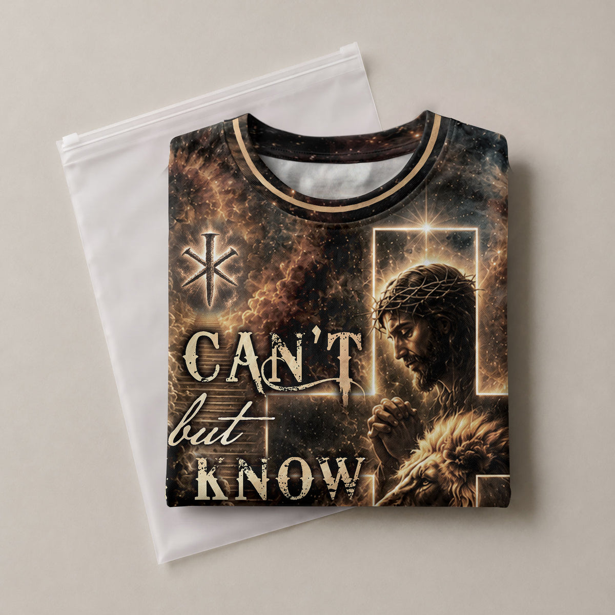 I Cant But I Know A Guy Jesus Lamb Lion Cross Christian 3D Graphic Crewneck Shirt Men - Rust Field Wear