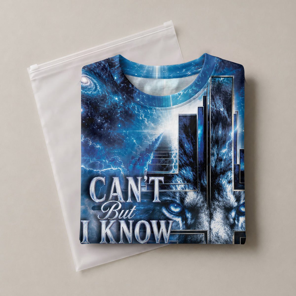 I Cant But I Know A Guy Blue Lion Cross Christian 3D Graphic Crewneck Shirt For Men - Rust Field Wear