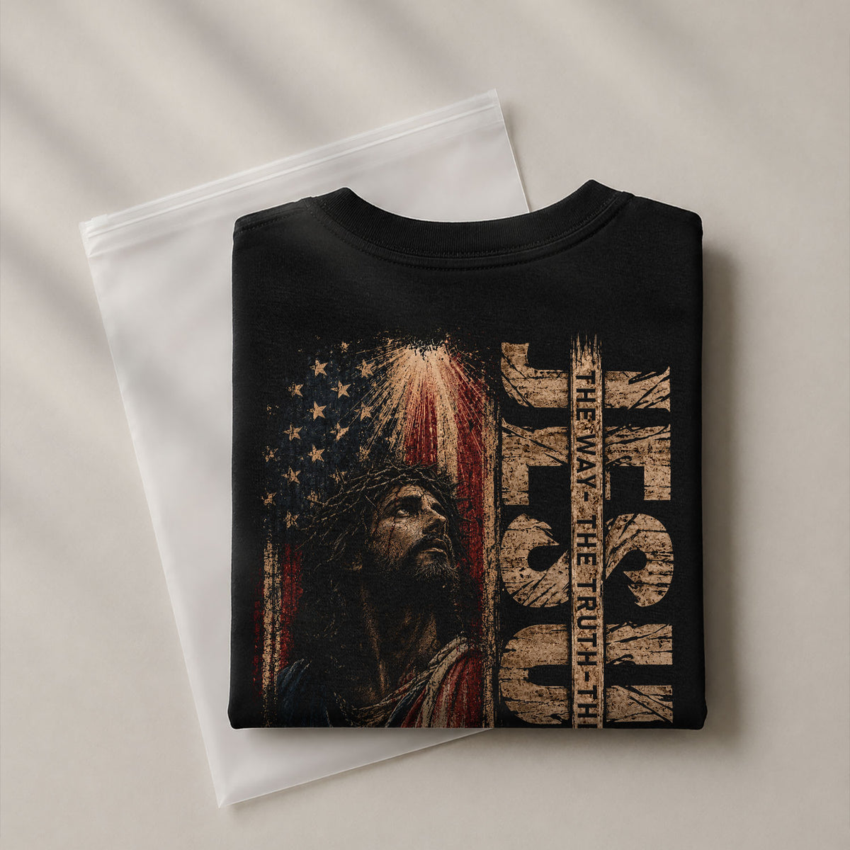 Jesus The Way The Truth The Life Shirt American Flag Christian Graphic Casual Crewneck Men - Rust Field Wear