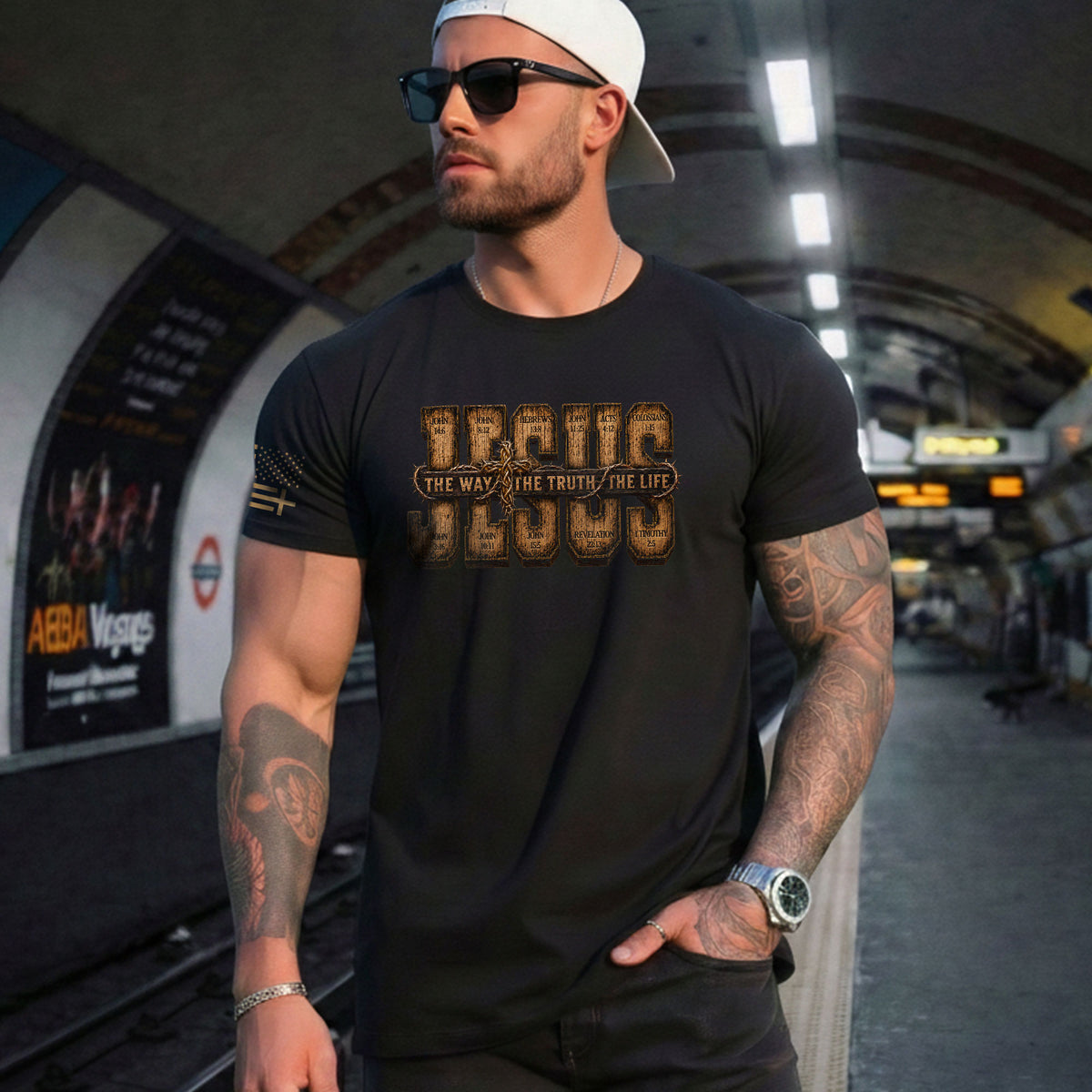 Jesus The Way The Truth The Life Scripture Cross Christian Graphic Crewneck Tee Men - Rust Field Wear