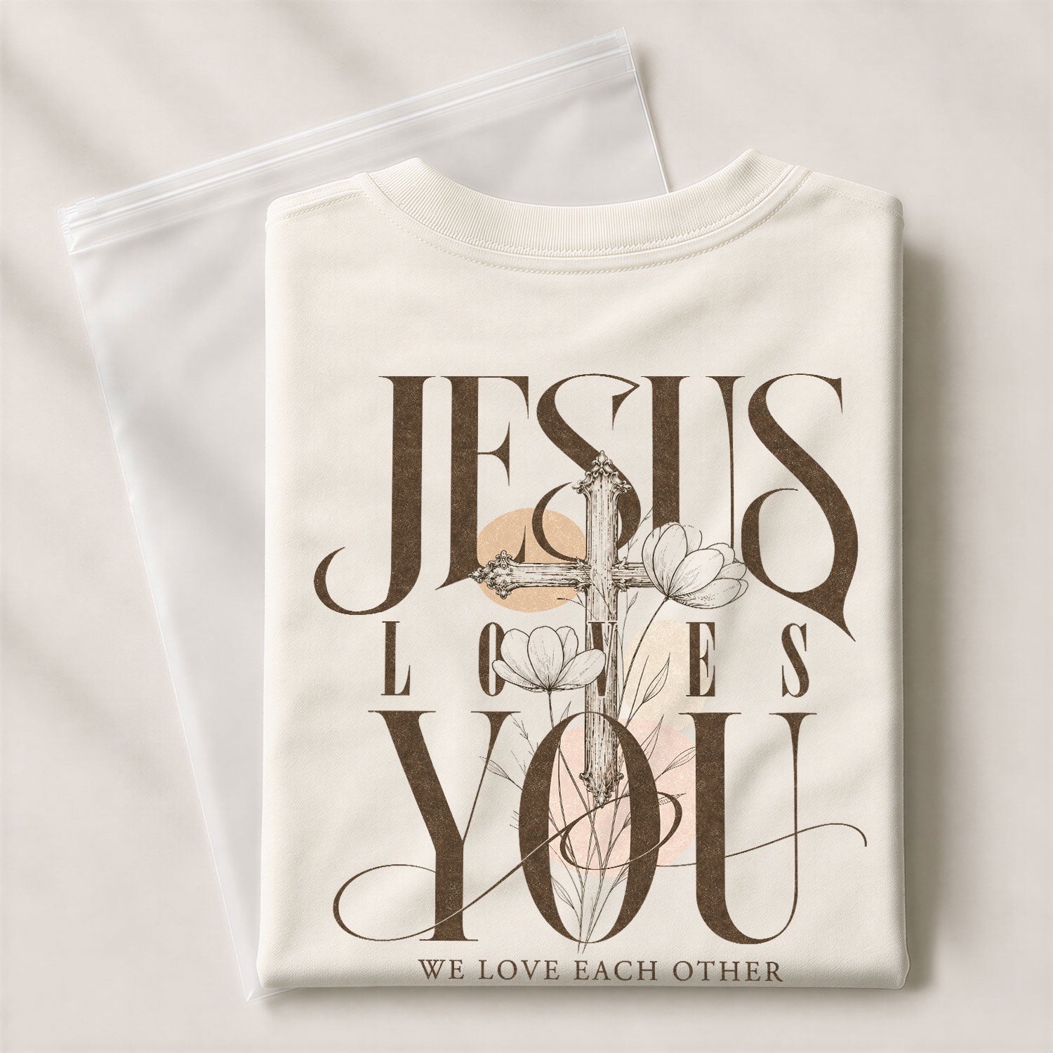 Jesus Loves You Cross Floral Christian Graphic Everyday Tee Shirt For Women Apparel - Rust Field Wear