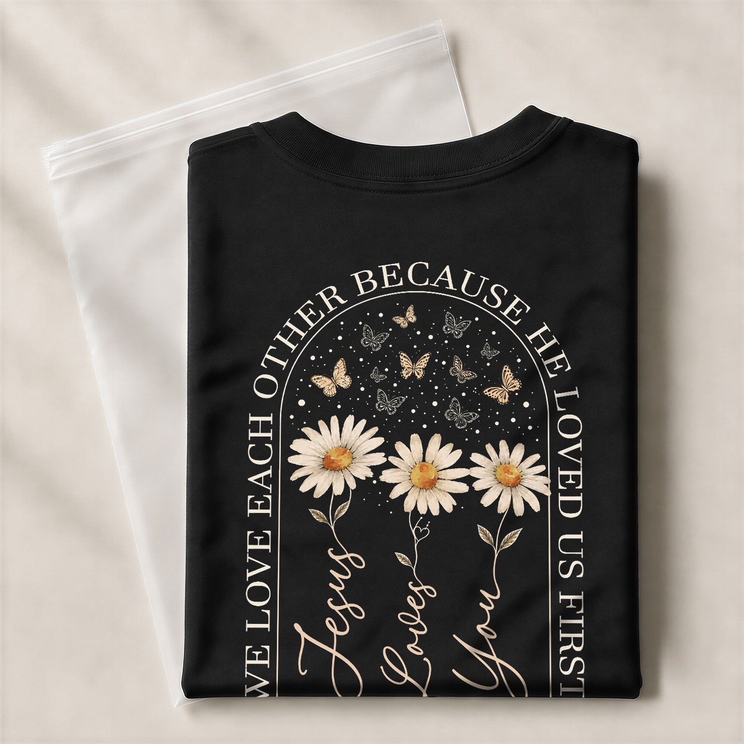 Jesus Loves You Daisy Butterfly Floral Christian Graphic Casual Basic Tee Shirt Women - Rust Field Wear
