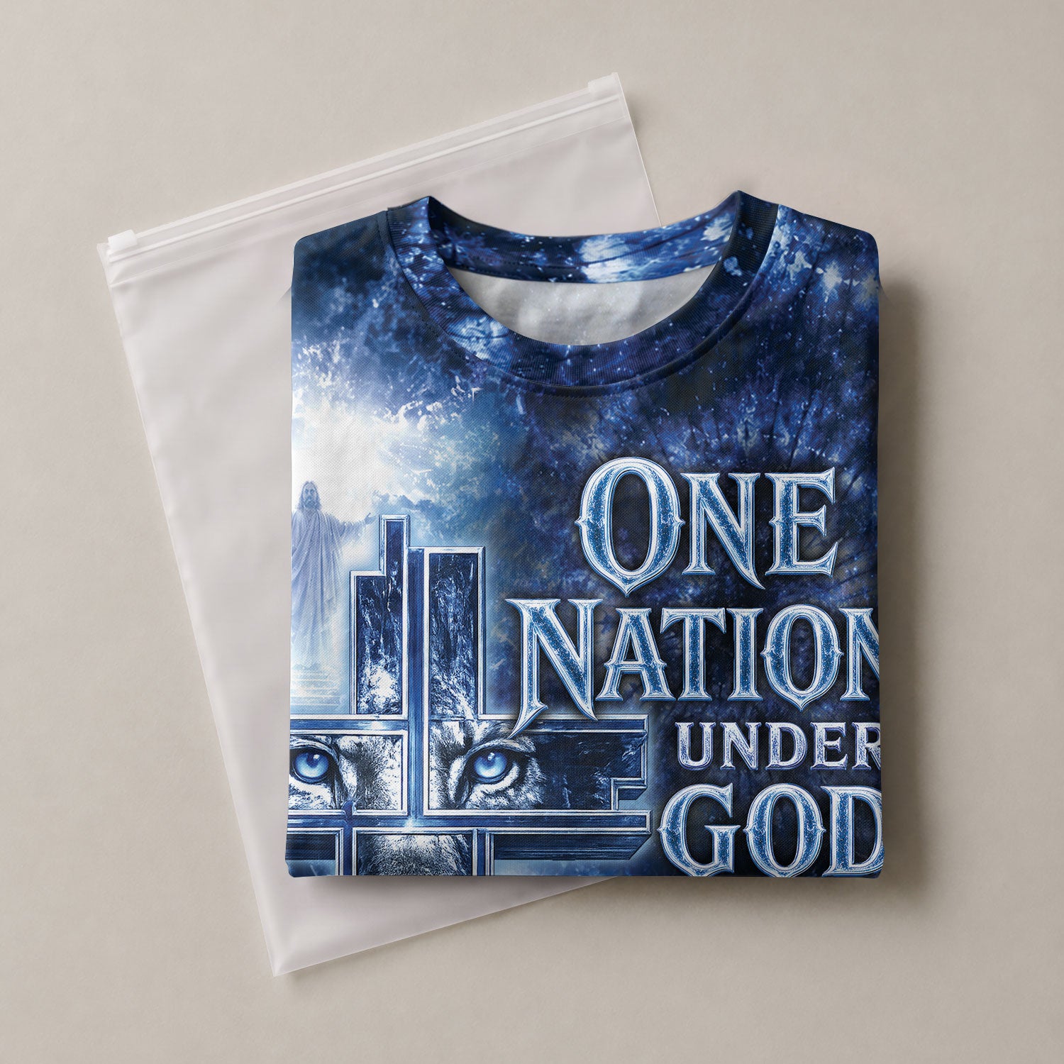One Nation Under God Lion Cross Christian Jesus Patriotic Graphic Faith Graphic, Christian Tee Shirts - Christian Shirts for Men - Rust Field Wear
