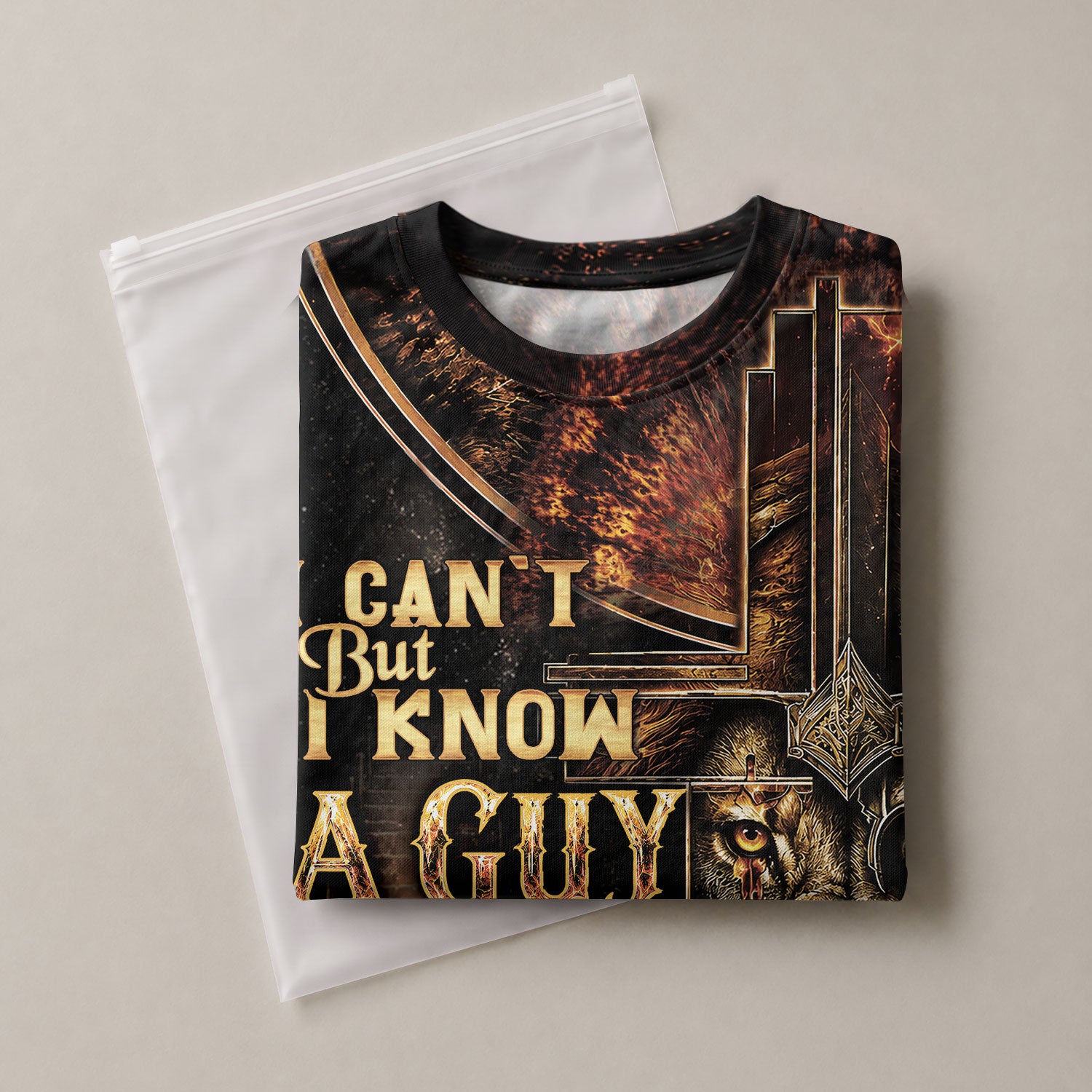 I Can't But I Know A Guy Lion Cross Christian Jesus Golden, Christian Shirts for Men - Christian Tee Shirts - Rust Field Wear