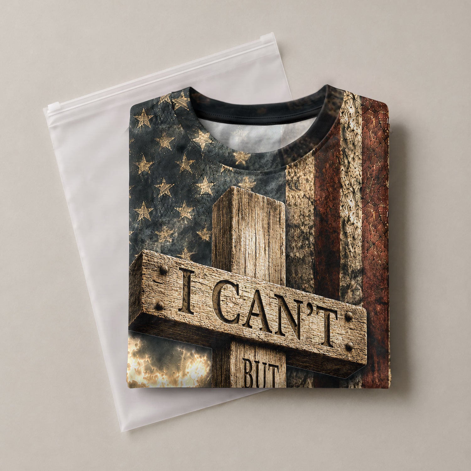 Christian Tee Shirts, I Can't But I Know A Guy Cross Flag Lamb Christian Patriotic - Christian Shirts for Men - Rust Field Wear