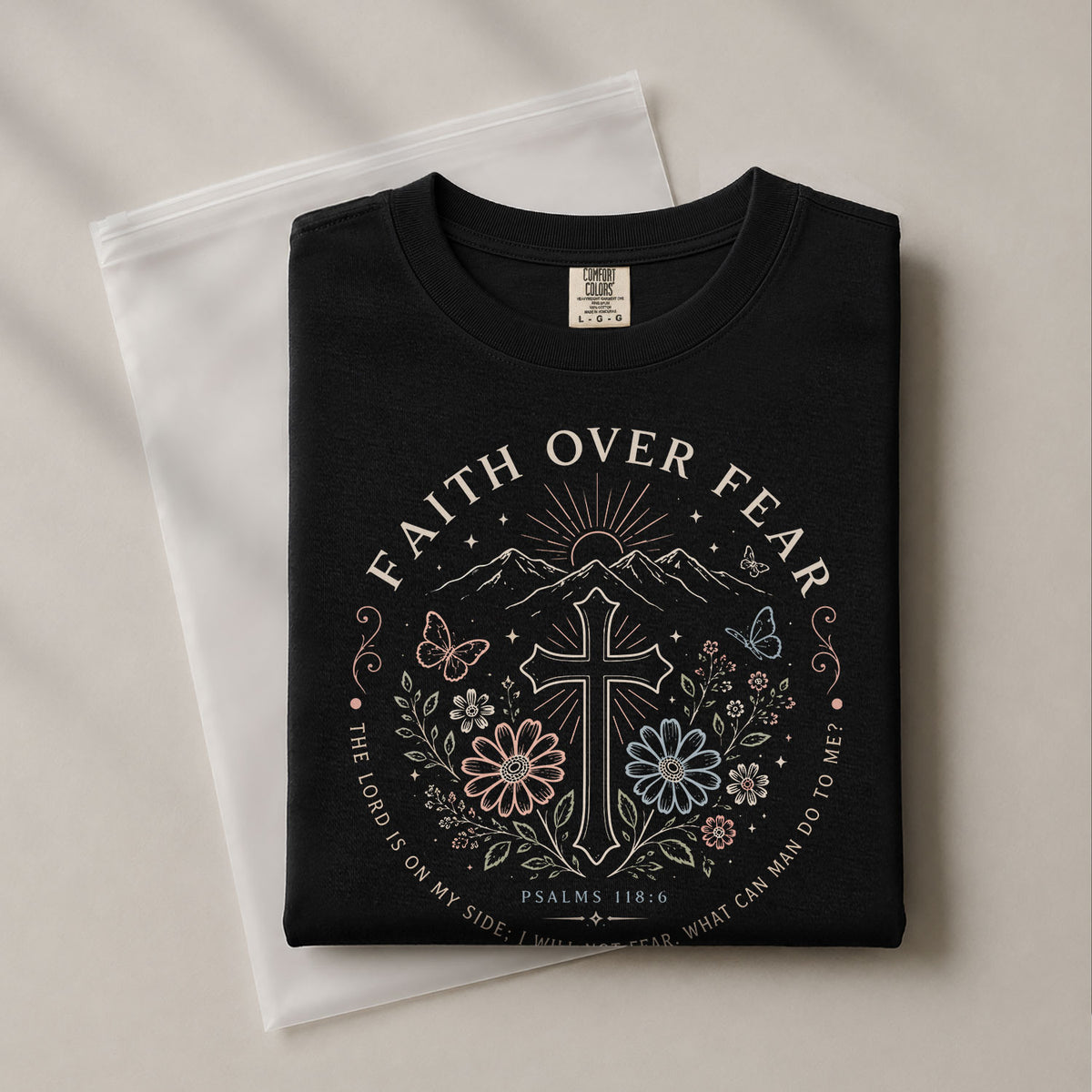 Devout Christian Faith Over Fear Cross Aesthetic Women Graphic Tee Shirt Vintage - Rust Field Wear