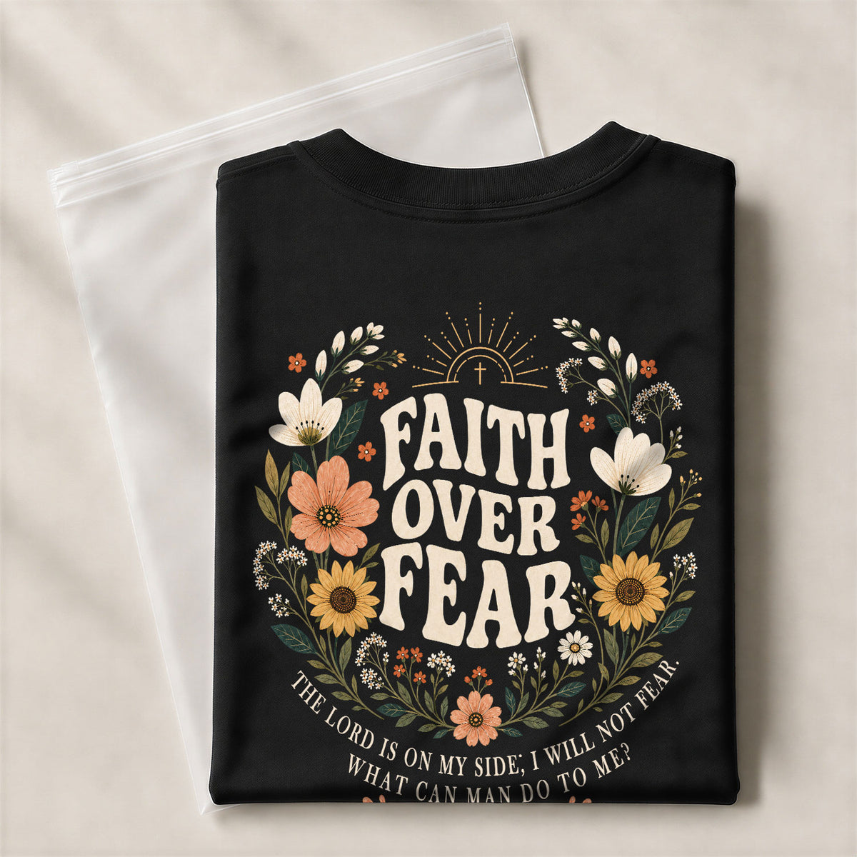 Pious Christian Faith Over Fear Floral Aesthetic Women Graphic Tee Shirt Vintage Cotton - Rust Field Wear