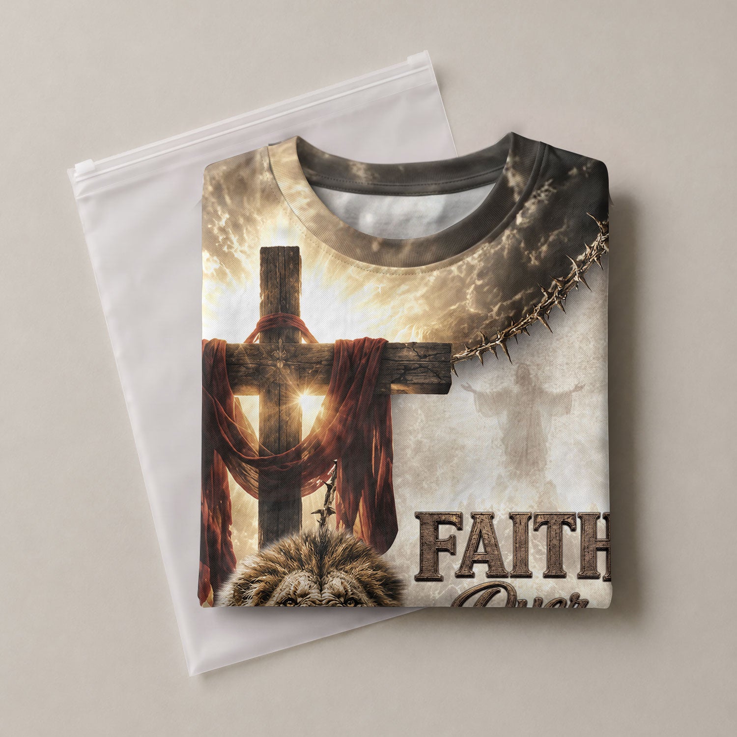 Faith Over Fear Jesus Shirt Bold Christian Lion Angel Wings Cross 3D All Over Print Men