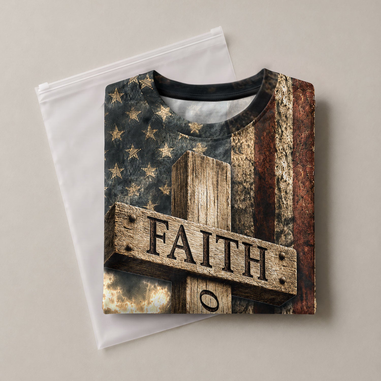 Faith Over Fear Cross Flag Lamb Christian Patriotic Graphic - Christian Shirts for Men, Christian Tee Shirts - Rust Field Wear