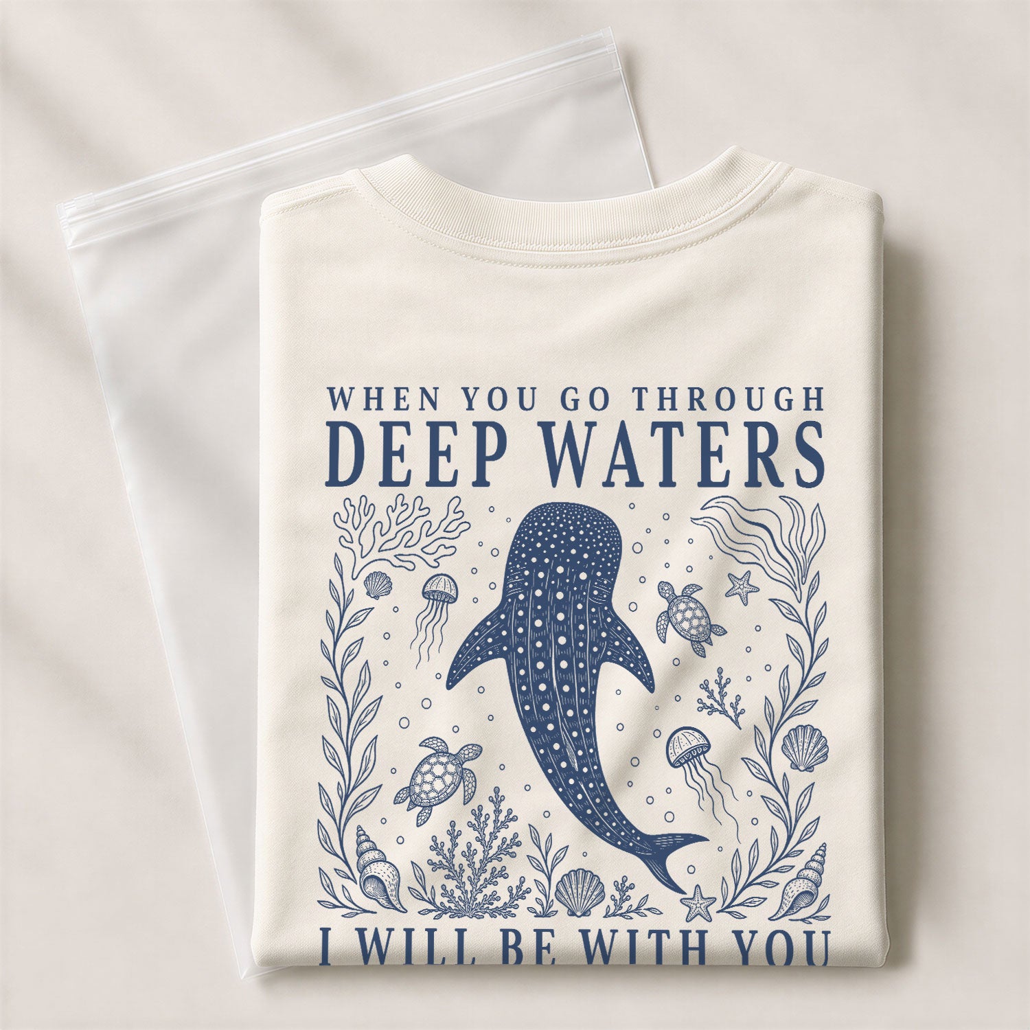 When You Go Through Deep Waters Whale Isaiah 43 2 Christian Graphic Tee Shirt Women - Rust Field Wear