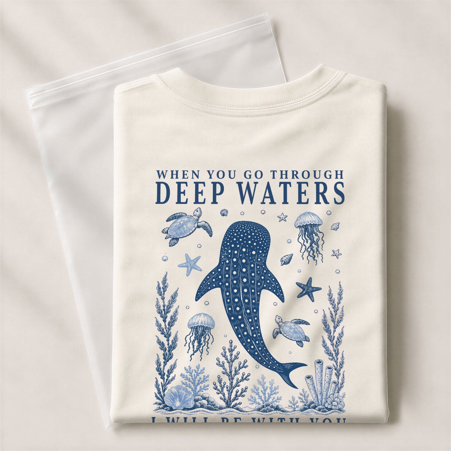 When You Go Through Deep Waters Whale Isaiah 43 2 Christian Graphic Tee Shirt For Women - Rust Field Wear