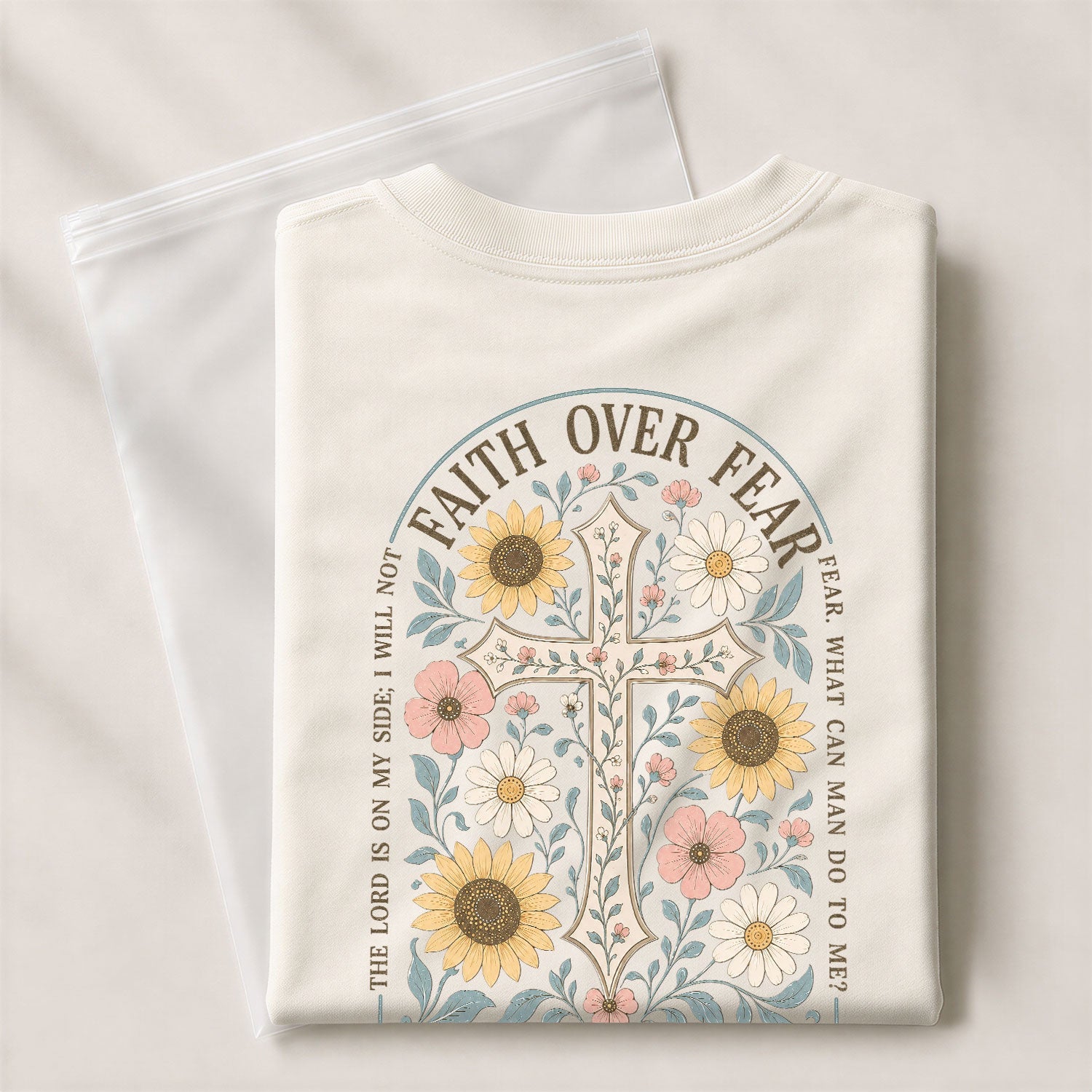 Christian T-Shirt Women Floral Cross Graphic Tee Faith Over Fear Bible Verse Tops Sunflower