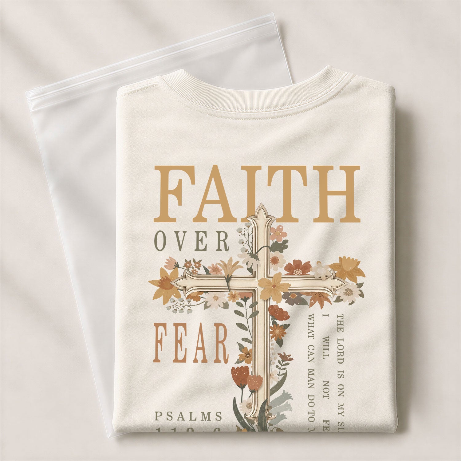 Faith Over Fear Shirt Women Vintage Floral Cross T-Shirt Psalms 118 Bible Verse Tee Tops