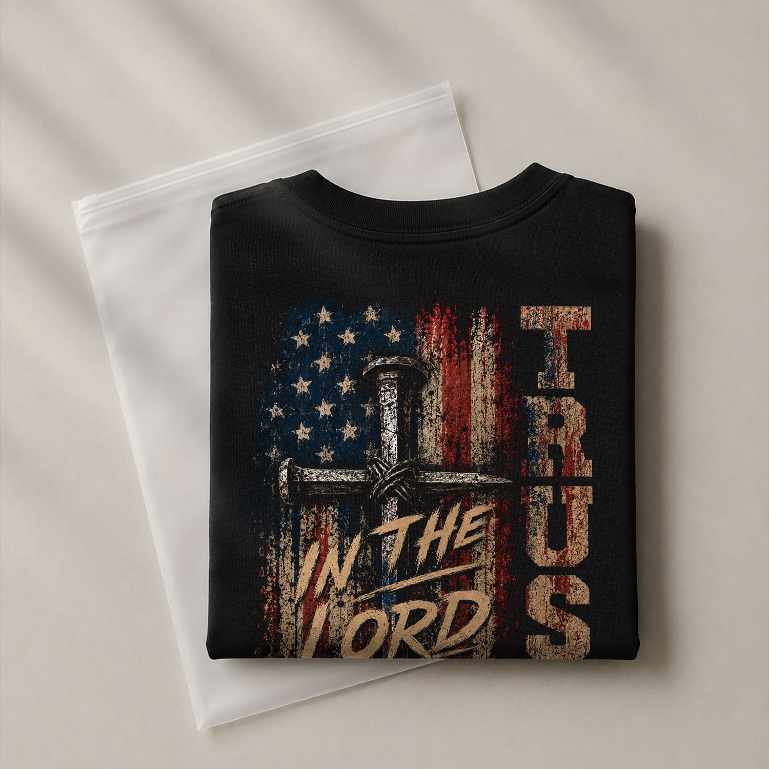 Trust In The Lord Shirt Mens Jesus Cross Flag Tee Christian Religious Graphic Shirt - Rust Field Wear