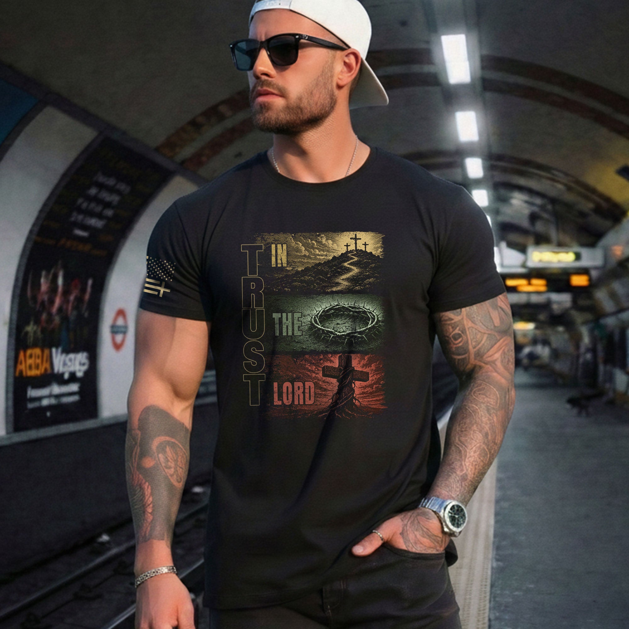 Trust In The Lord Shirt Mens Christian Calvary Cross Crown Thorns Religious Tee - Rust Field Wear