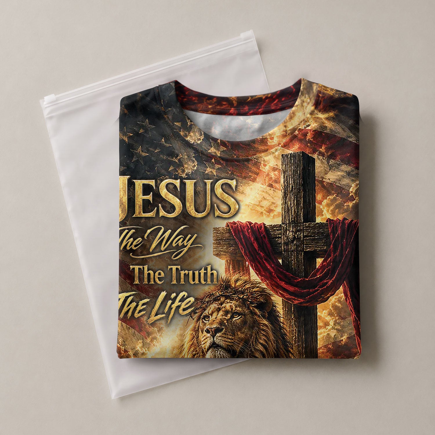 Jesus The Way Truth Life Shirt Christian Lion Cross 3D All Over Print Graphic Men Tee