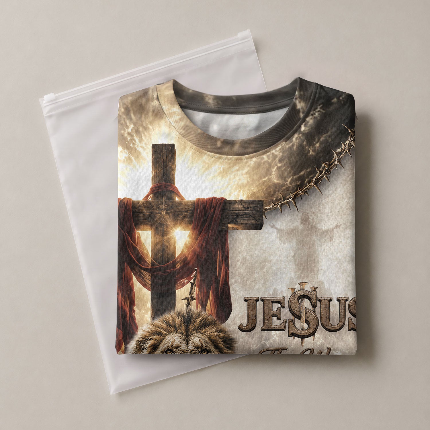 Jesus The Way The Truth The Life Lion Wings Cross 3D Men Shirt Christian Graphic Tee