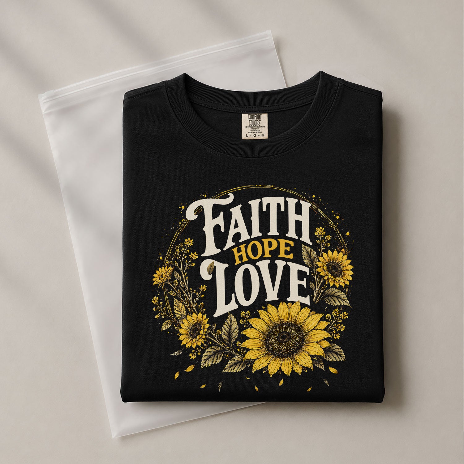 Faith Hope Love T-Shirt Christian Women Faith Shirt Sunflower Bible Verse Yellow Floral - Rust Field Wear