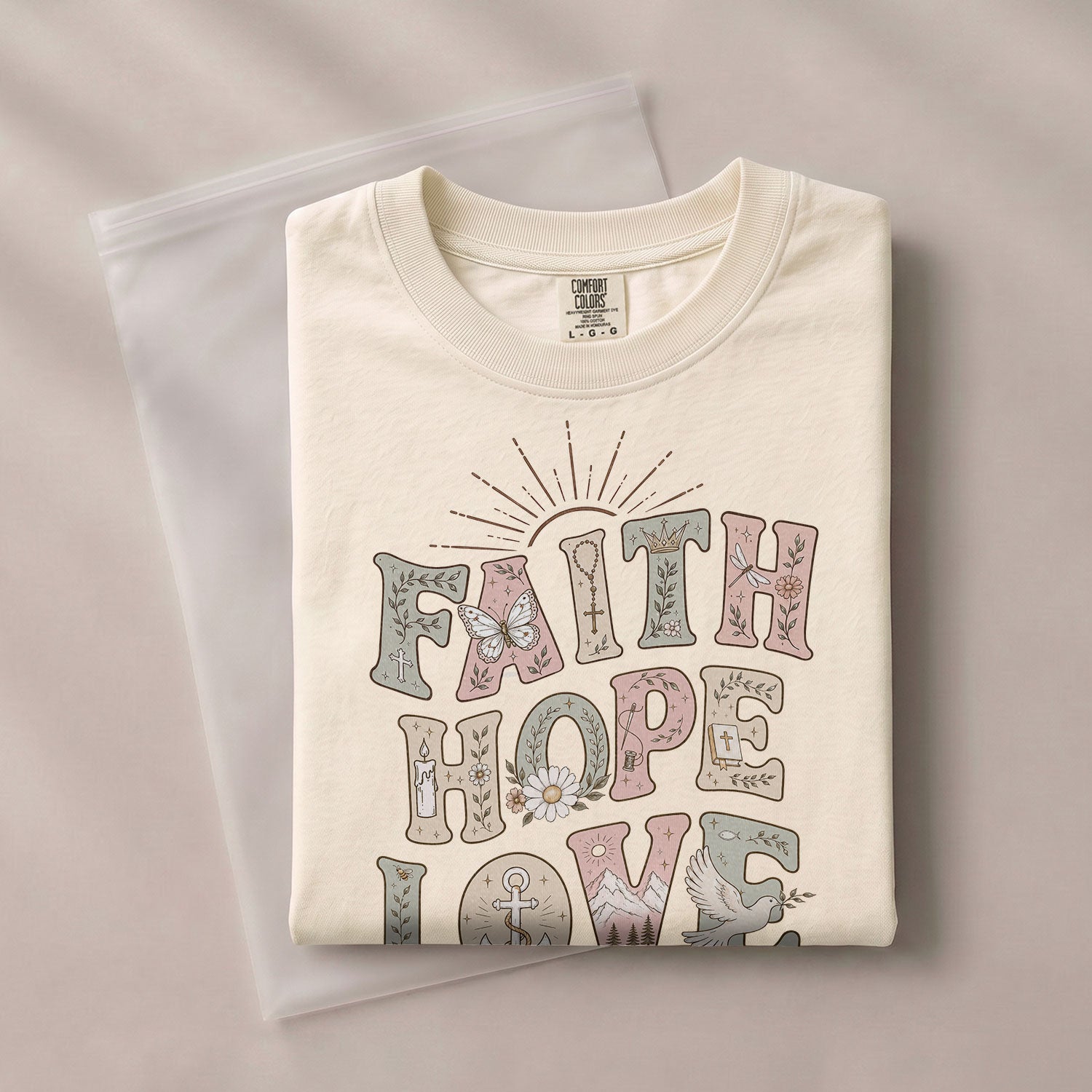 Faith Hope Love T-Shirt Christian Women Faith Shirt Aesthetic Colorful Bible Verse Tee - Rust Field Wear