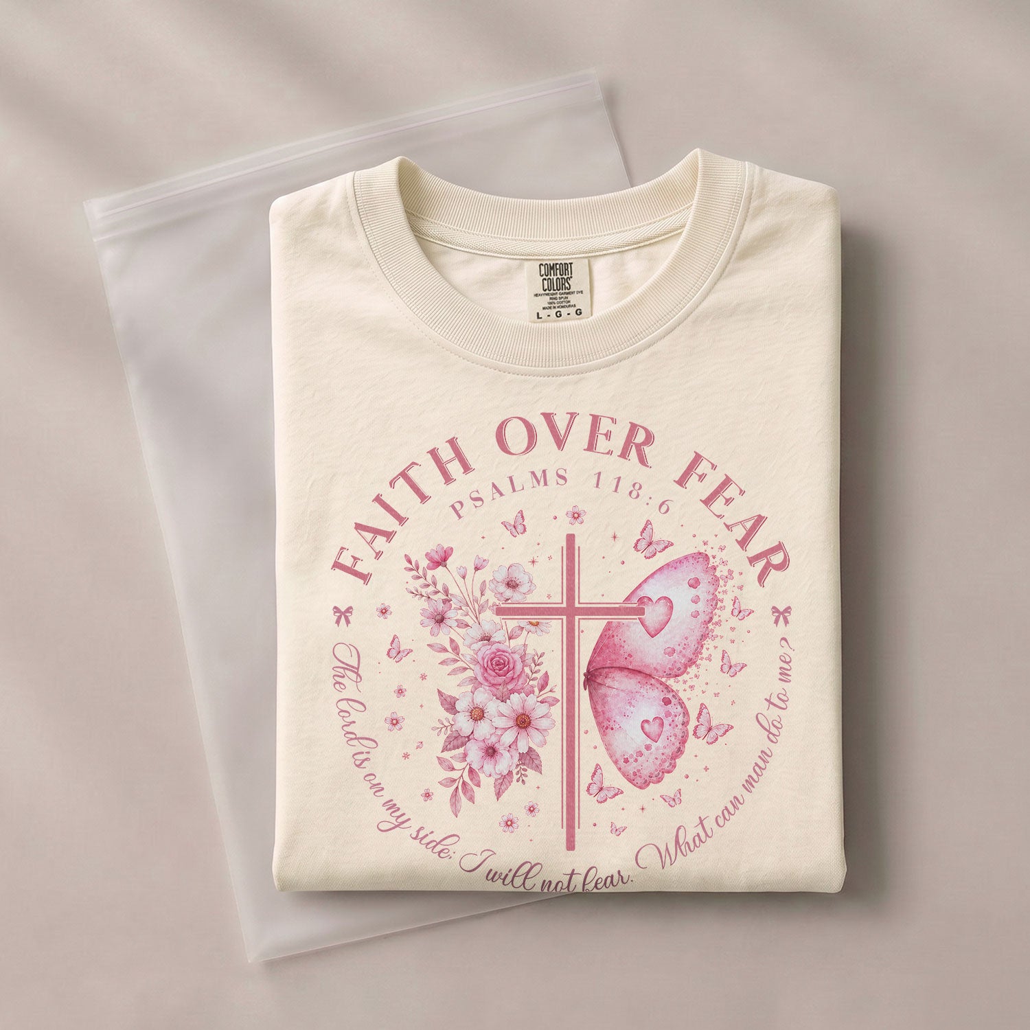Faith Over Fear Psalms 118:6 Butterfly Cross Christian Graphic Tee For Women Apparel - Rust Field Wear