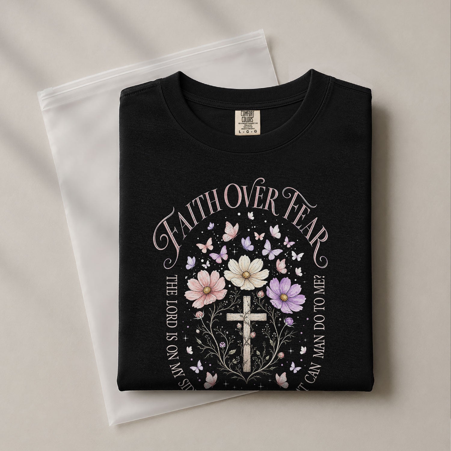 Faith Over Fear Psalms 118:6 Floral Cross Christian Graphic Tee For Women Apparel - Rust Field Wear