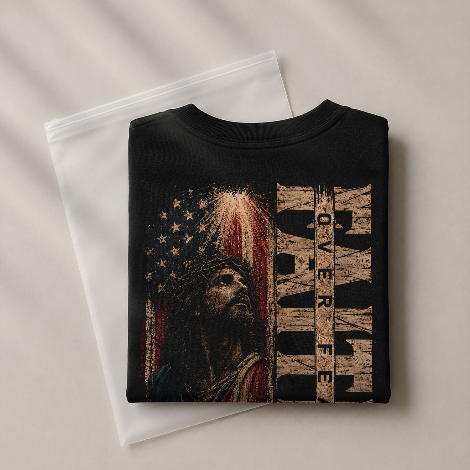 Faith Over Fear Jesus USA Flag Christian Graphic Tee Shirt For Men Faith Apparel - Rust Field Wear