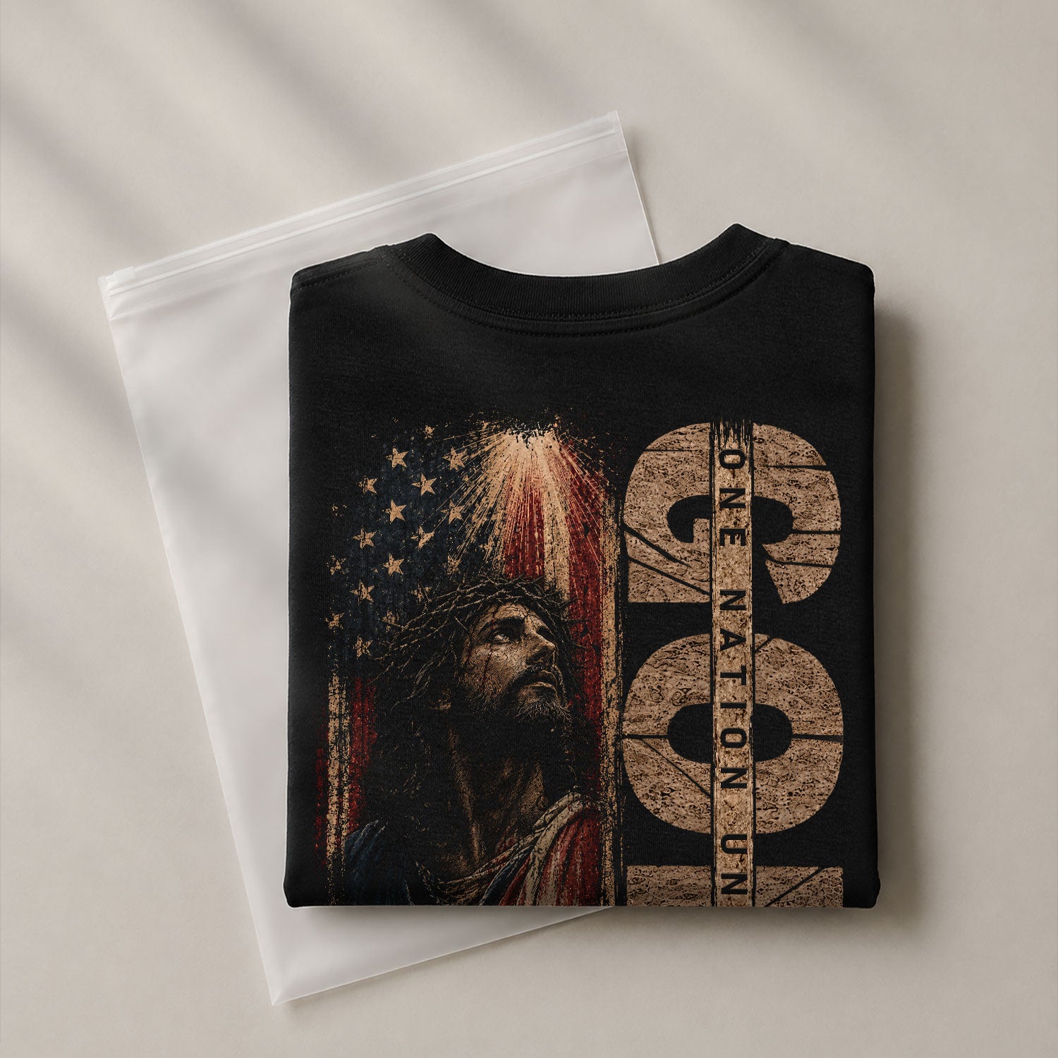 One Nation Under God Jesus USA Flag Christian Graphic Tee Shirt Men Faith Apparel - Rust Field Wear