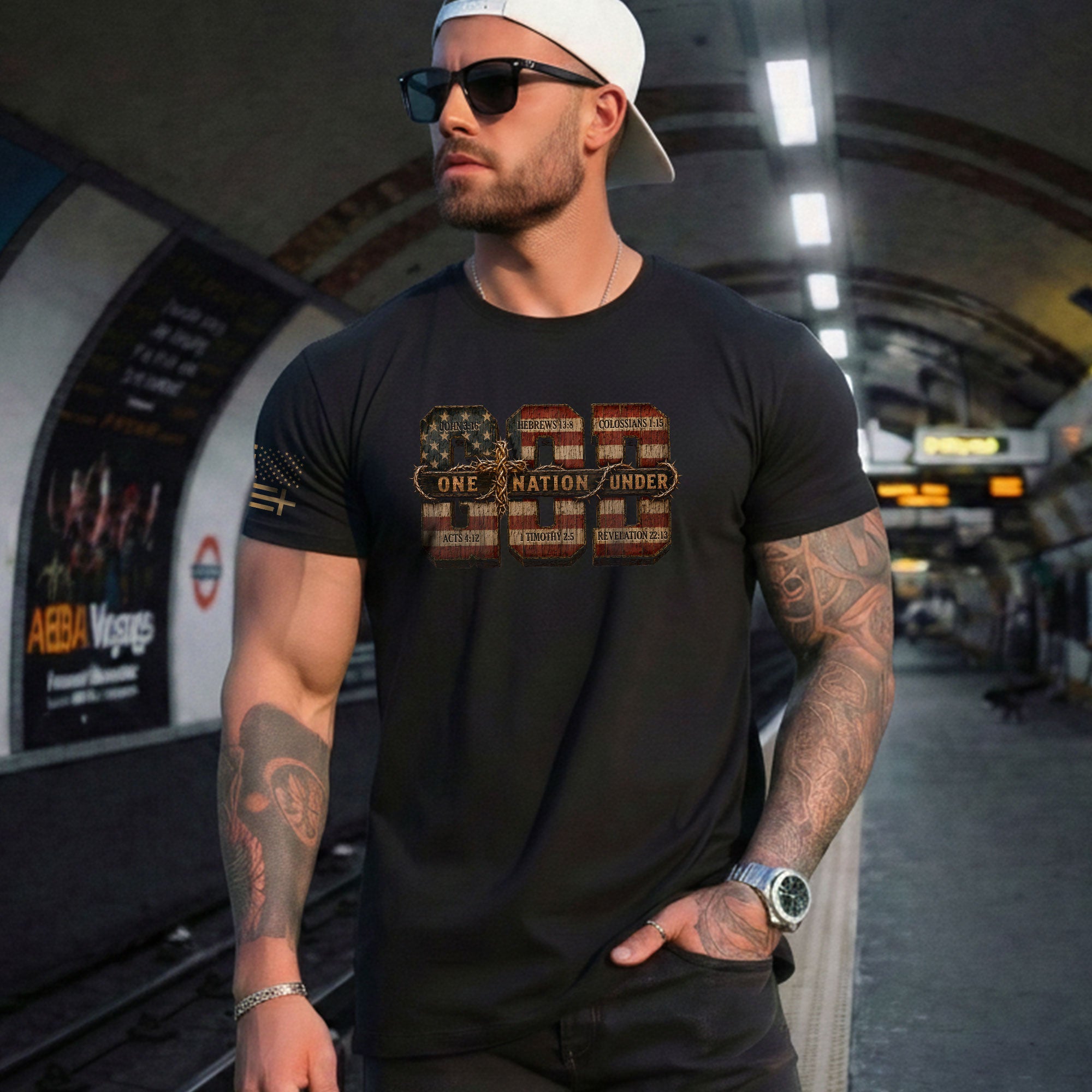 One Nation Under God USA Flag Scripture Christian Graphic Tee Shirt For Men Apparel - Rust Field Wear