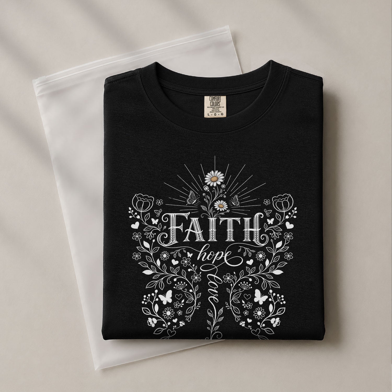 Faith Hope Love Butterfly Floral Christian Graphic Tee Shirt For Women Everyday Wear - Rust Field Wear