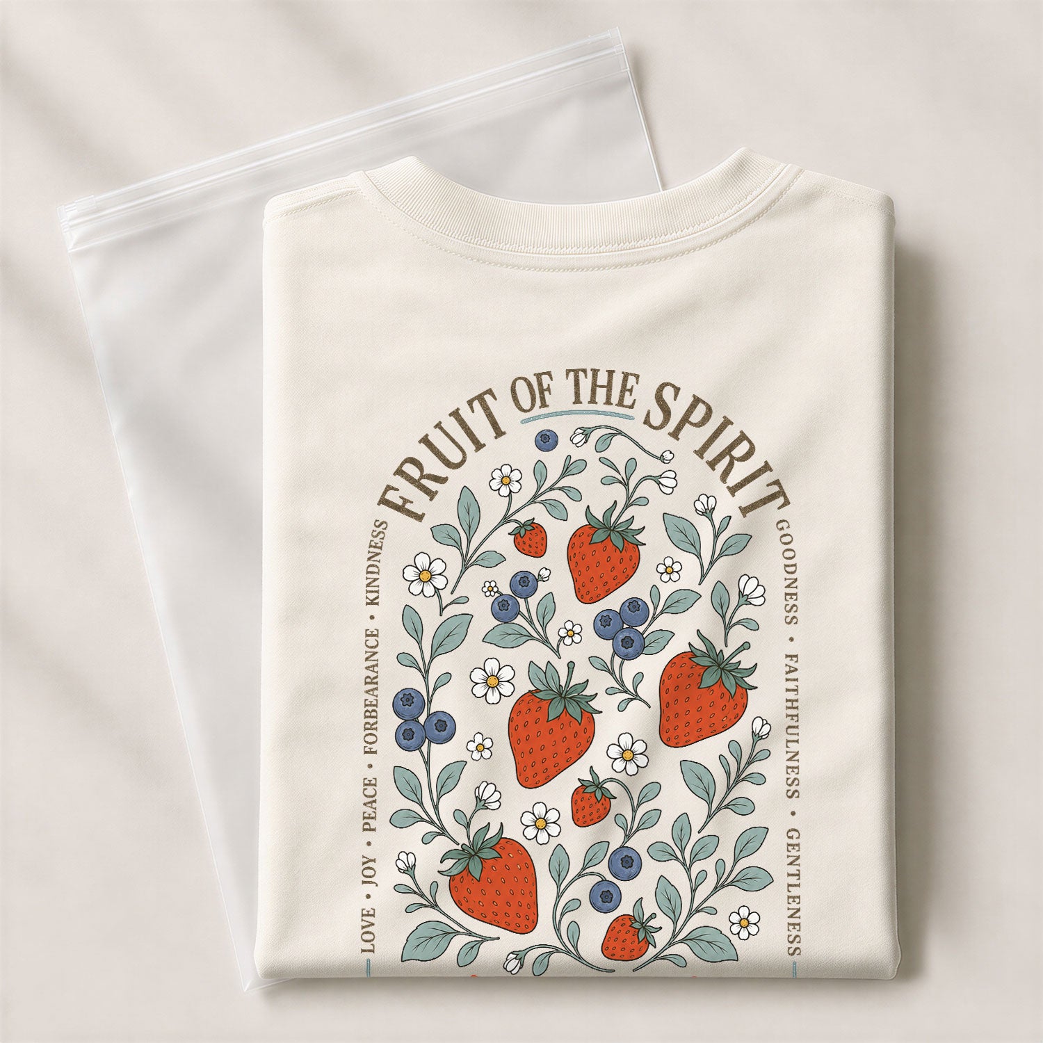 Fruit Of The Spirit Galatians Scripture Berry Cream Christian Tee For Women Apparel