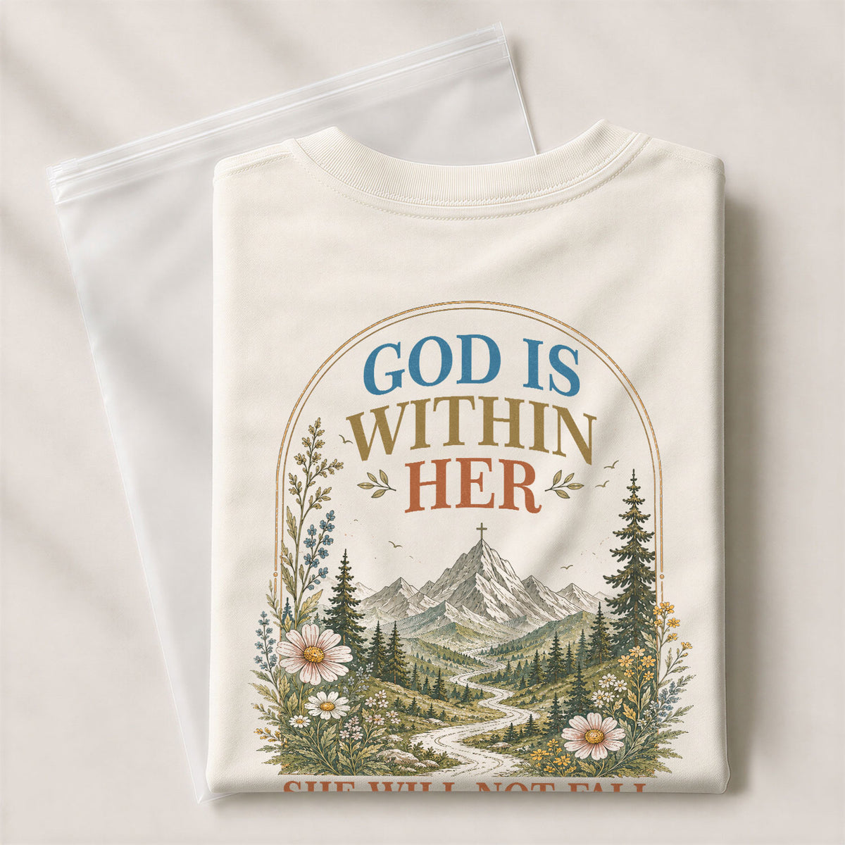 Inspirational Christian Mountain Floral Aesthetic Women Graphic Tee Shirt Retro Cotton - Rust Field Wear