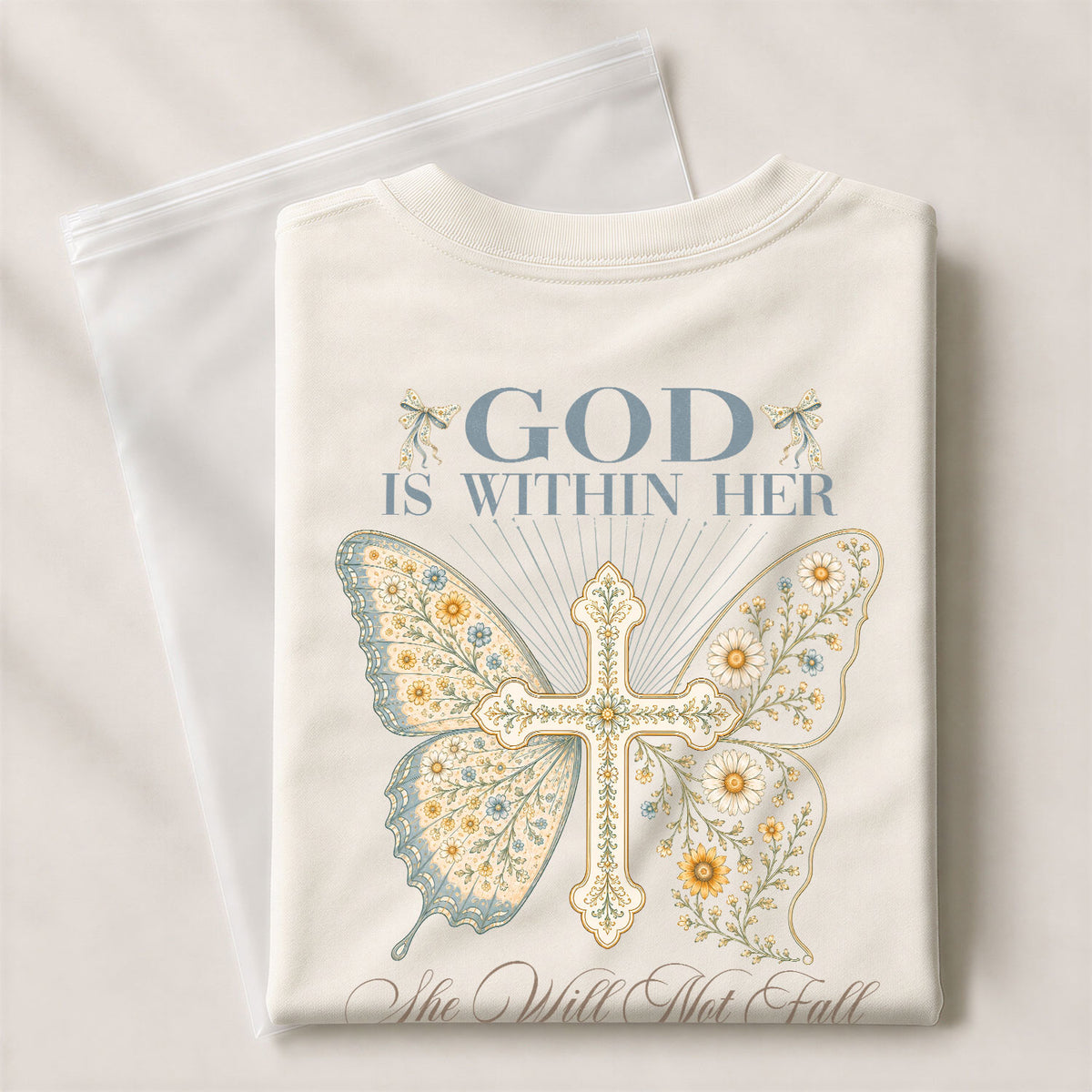 Inspirational Christian Butterfly Cross Aesthetic Women Graphic Tee Shirt Retro Cotton - Rust Field Wear