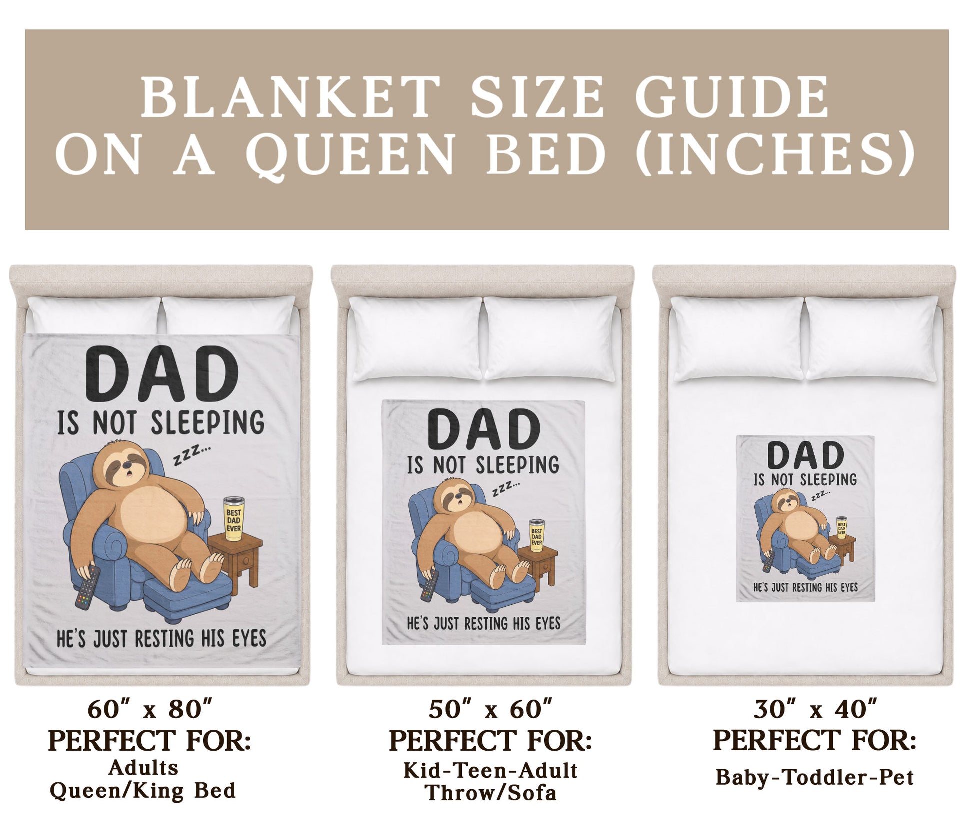 Dad Resting His Eyes Sloth Graphic Throw Blanket Funny Gift For Father Day Cozy Home - Rust Field Wear