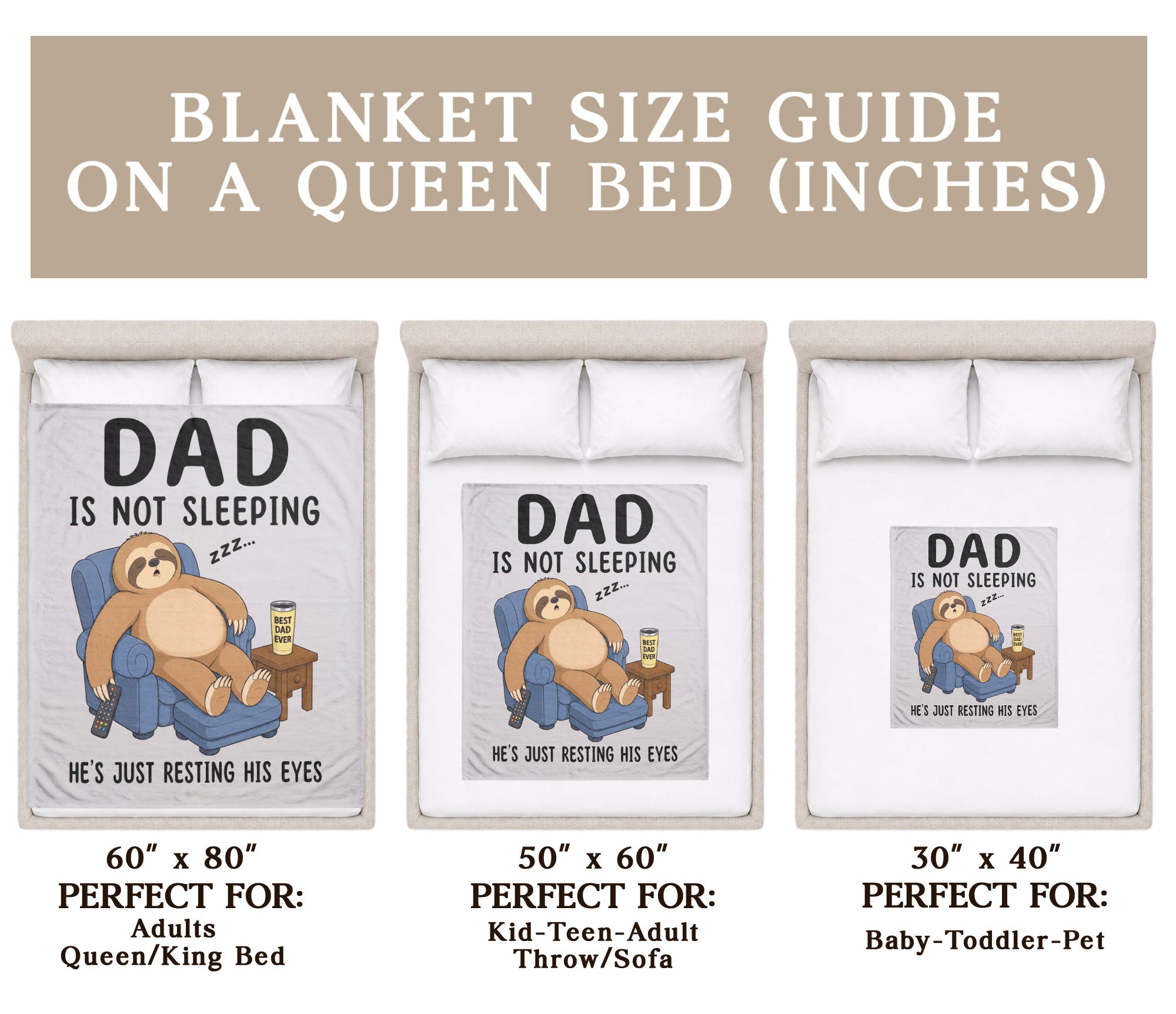 Dad Resting His Eyes Sloth Graphic Throw Blanket Funny Gift For Father Day Cozy Home - Rust Field Wear