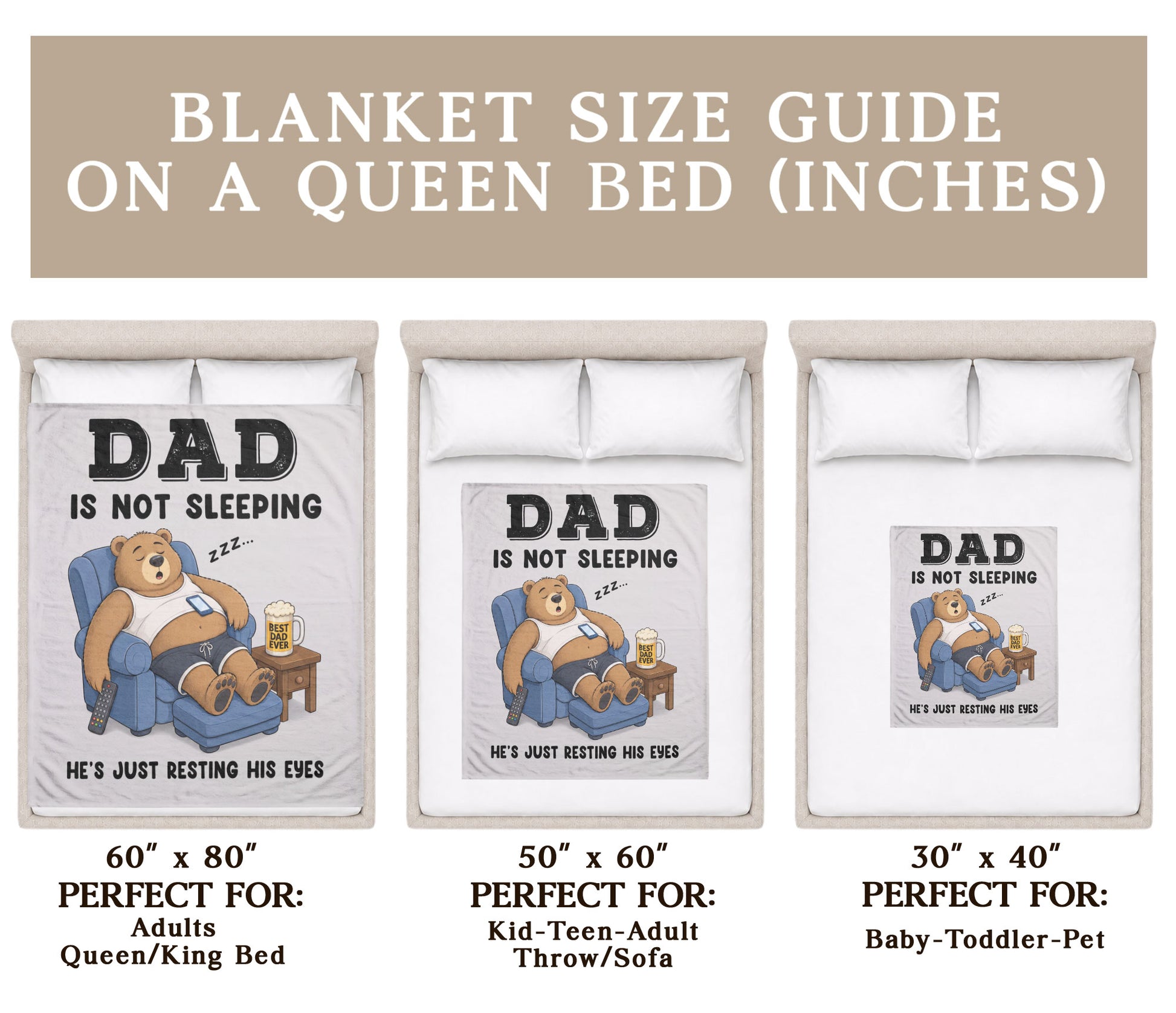 Dad Resting His Eyes Bear Graphic Throw Blanket Funny Gift For Father Day Cozy Home - Rust Field Wear