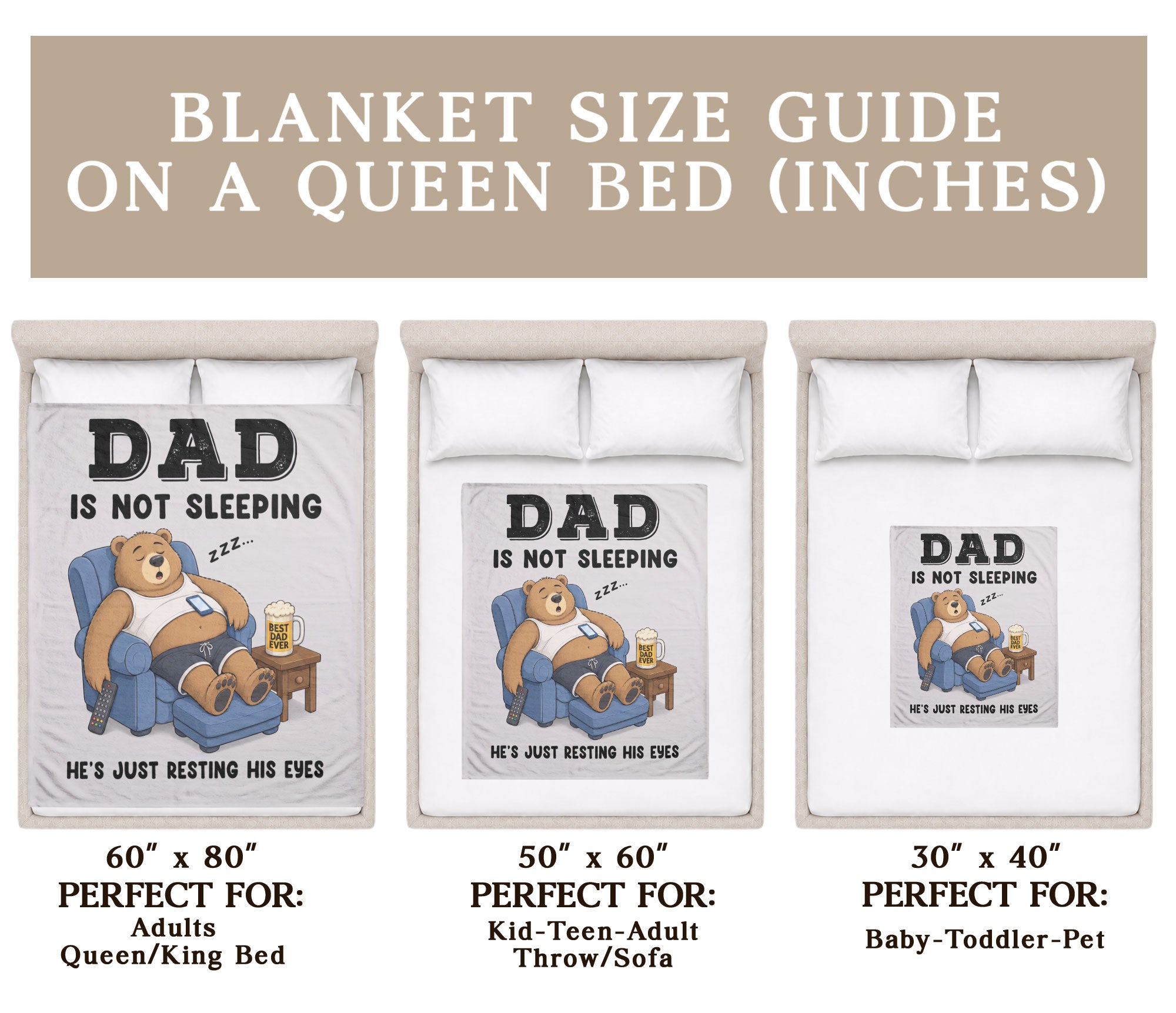Dad Resting His Eyes Bear Graphic Throw Blanket Funny Gift For Father Day Cozy Home - Rust Field Wear