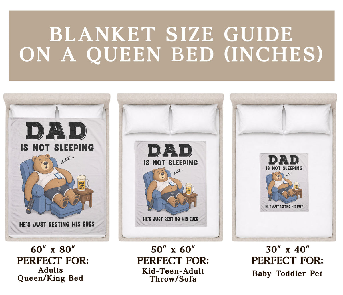 Dad Resting His Eyes Bear Graphic Throw Blanket Funny Gift For Father Day Cozy Home - Rust Field Wear