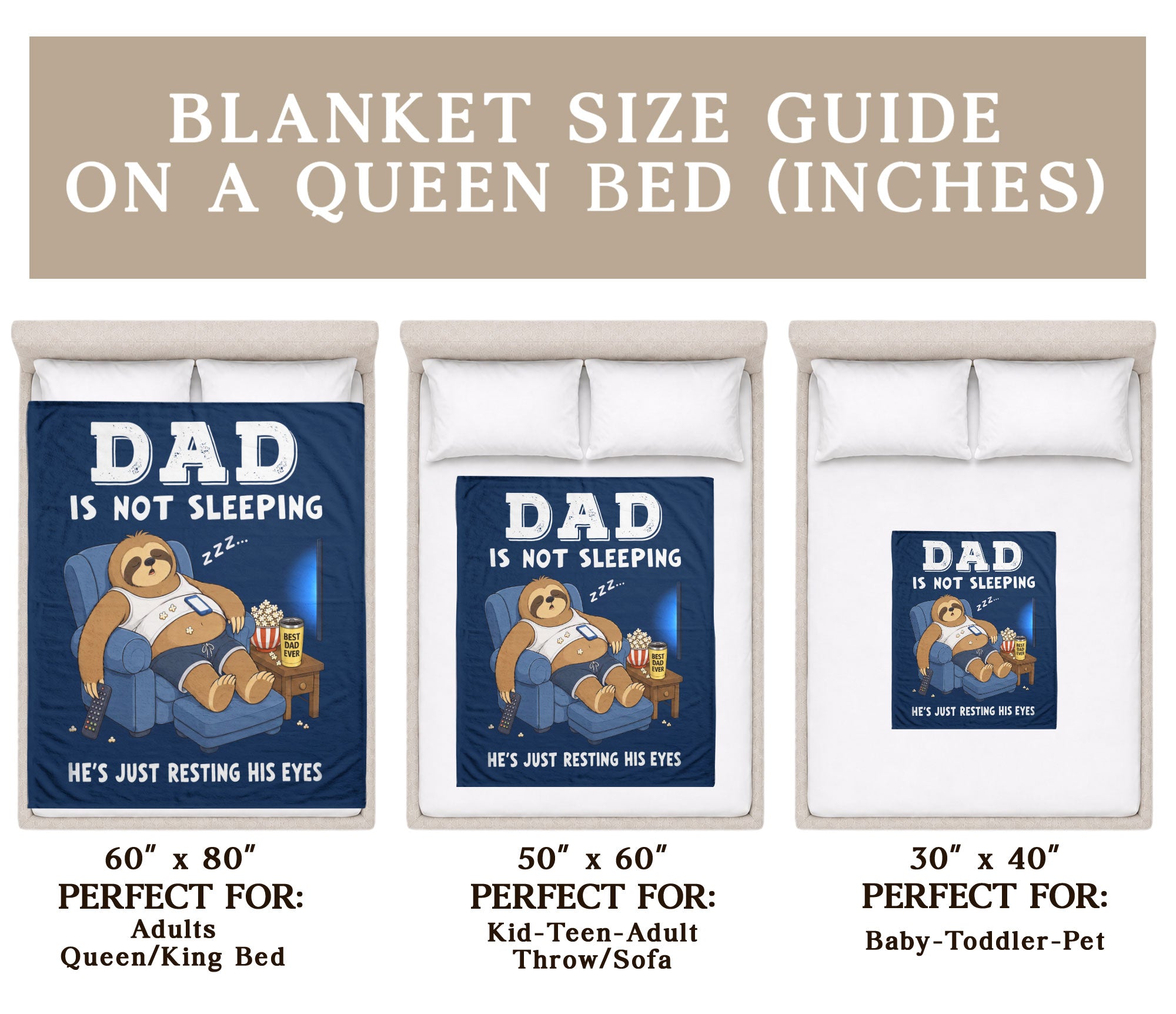 Dad Is Not Sleeping Sloth Funny Gift Throw Blanket For Father Day Home Decor Apparel - Rust Field Wear