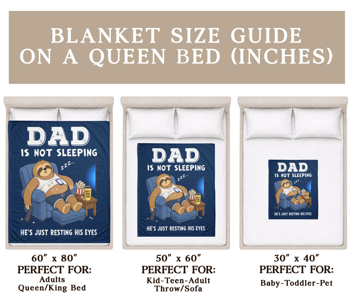 Dad Is Not Sleeping Sloth Funny Gift Throw Blanket For Father Day Home Decor Apparel - Rust Field Wear