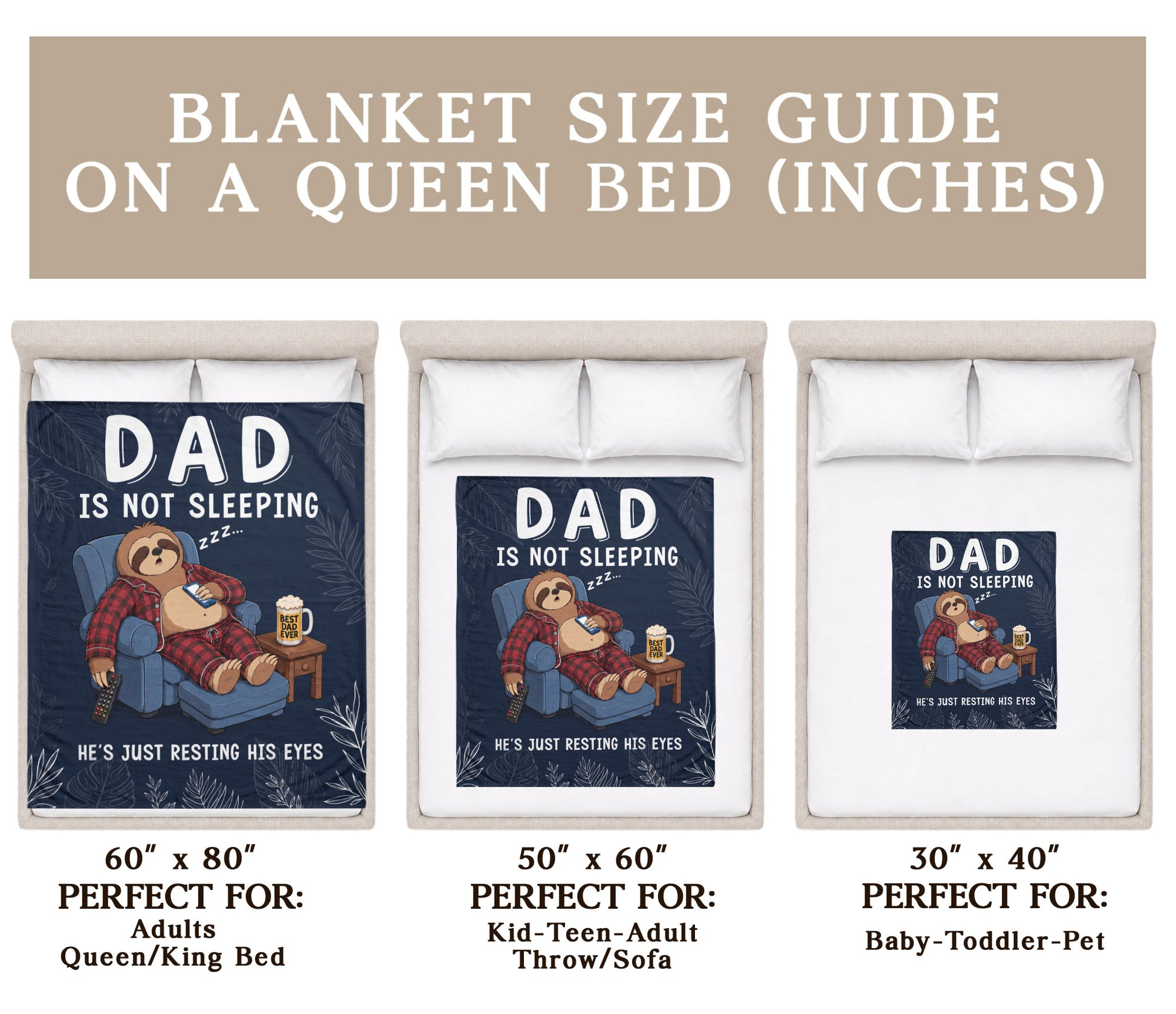 Dad Is Not Sleeping Sloth Pajama Funny Gift Throw Blanket For Father Day Home Decor - Rust Field Wear