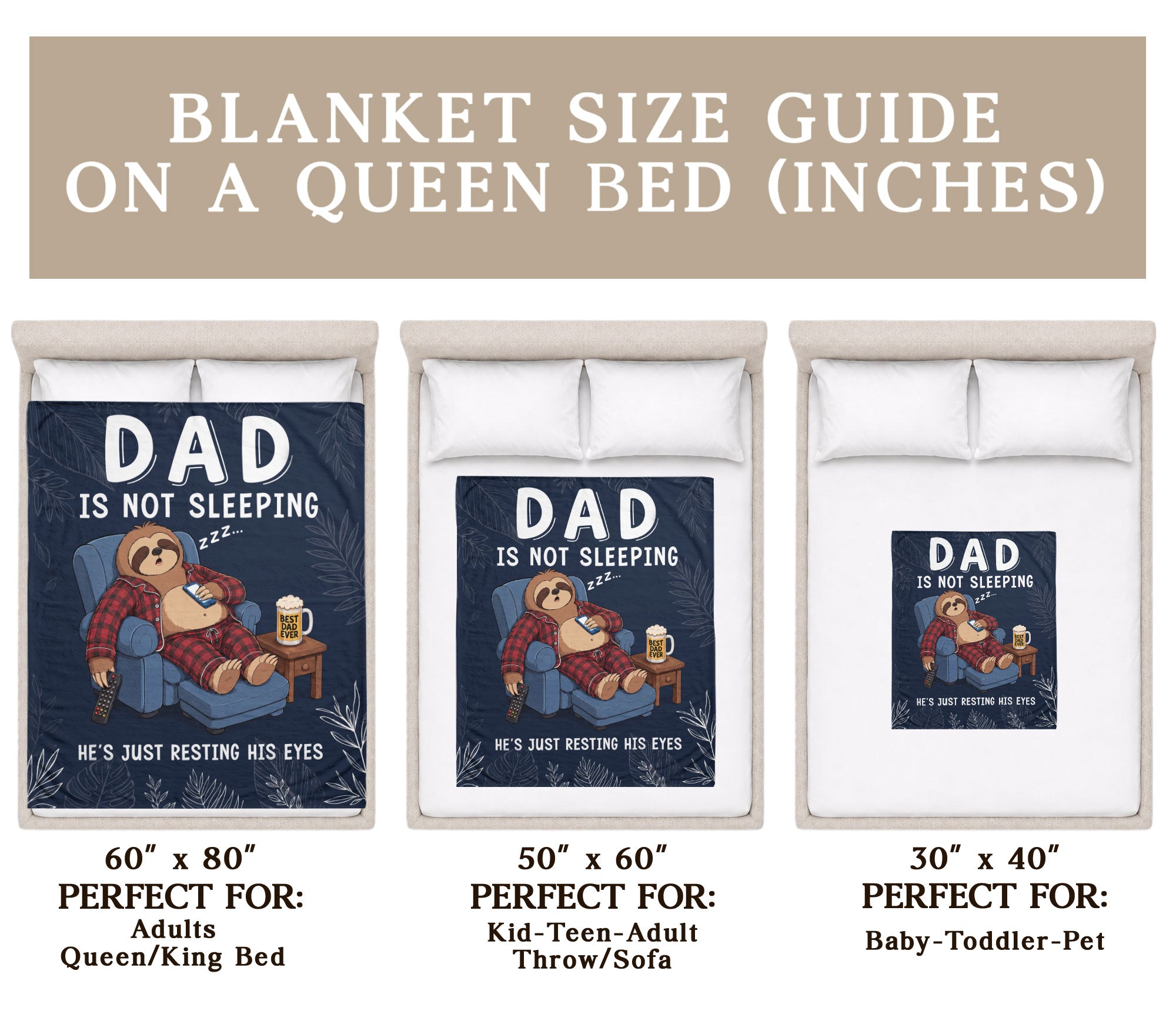 Dad Is Not Sleeping Sloth Pajama Funny Gift Throw Blanket For Father Day Home Decor - Rust Field Wear