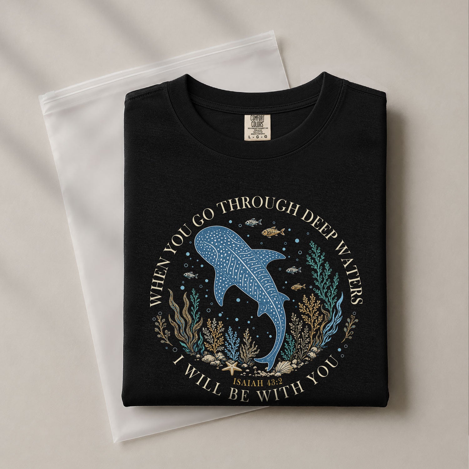 When You Go Through Deep Waters T-Shirt Women Christian Isaiah 43 2 Whale Shark Graphic