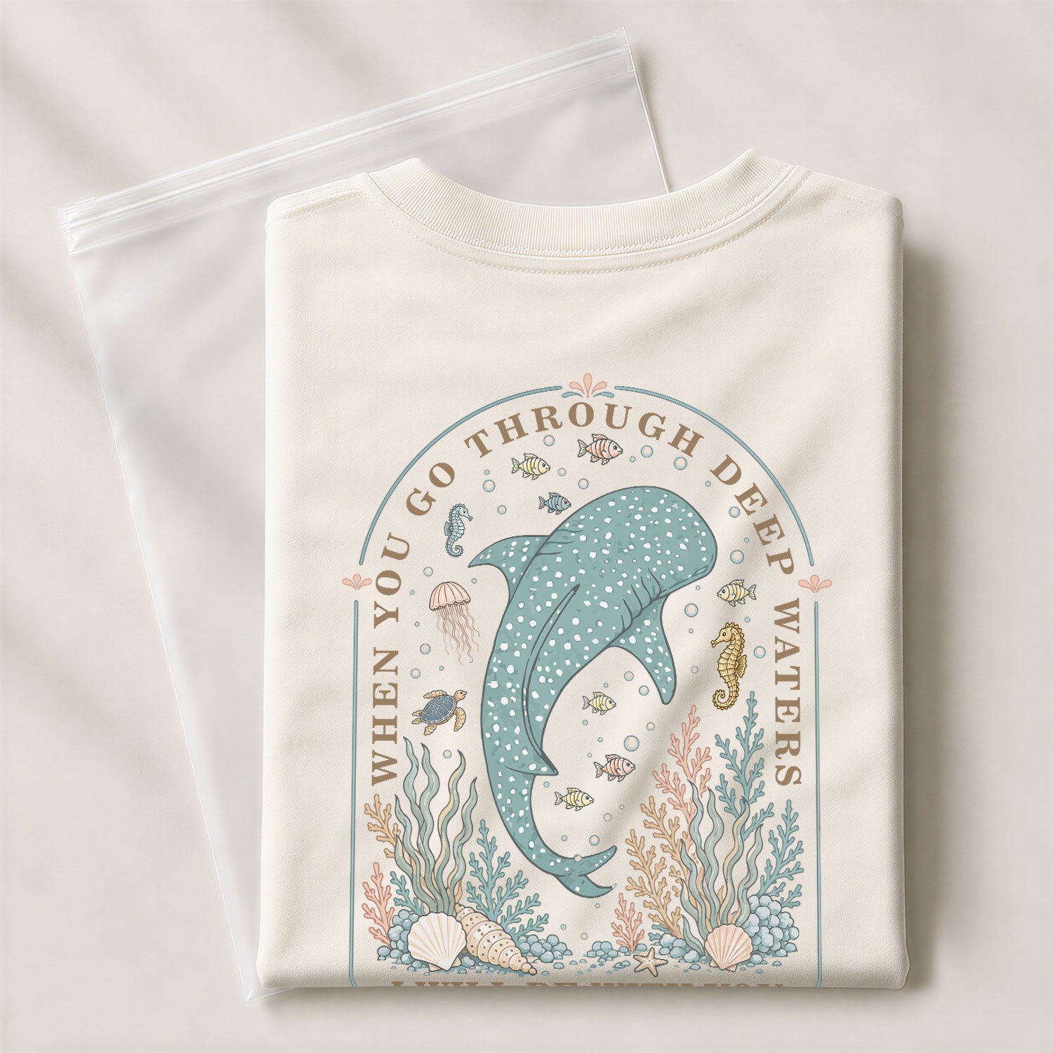 When You Go Through Deep Waters T-Shirt Women Coastal Whale Shark Isaiah 43 2 Christian