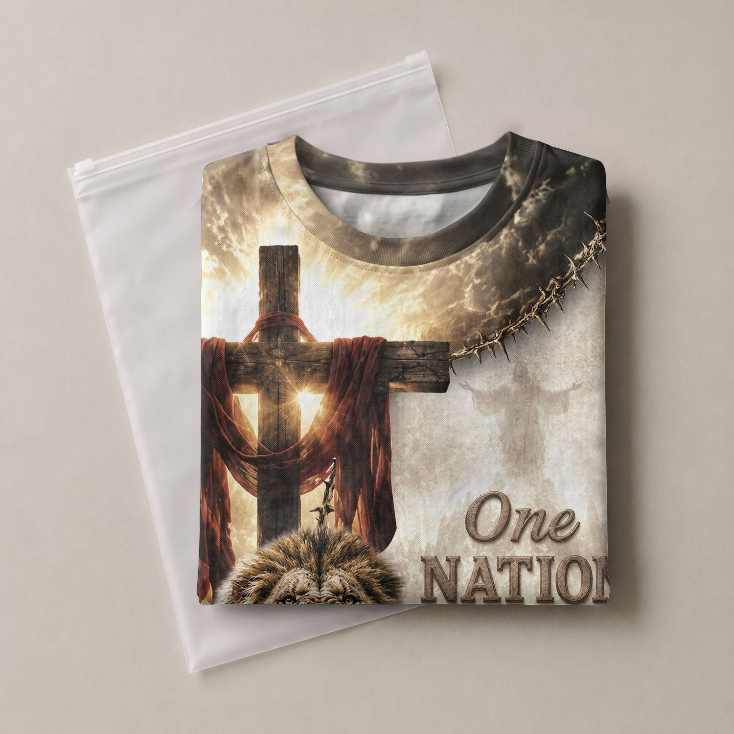 One Nation Under God Lion Wings Cross 3D Men Shirt Christian Graphic Print T-Shirt