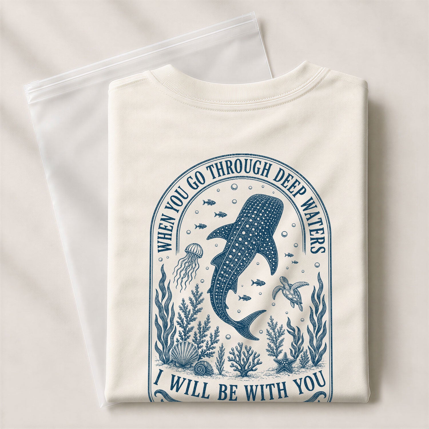 When You Go Through Deep Waters T-Shirt Isaiah 43 2 Whale Shark Christian Bible Verse