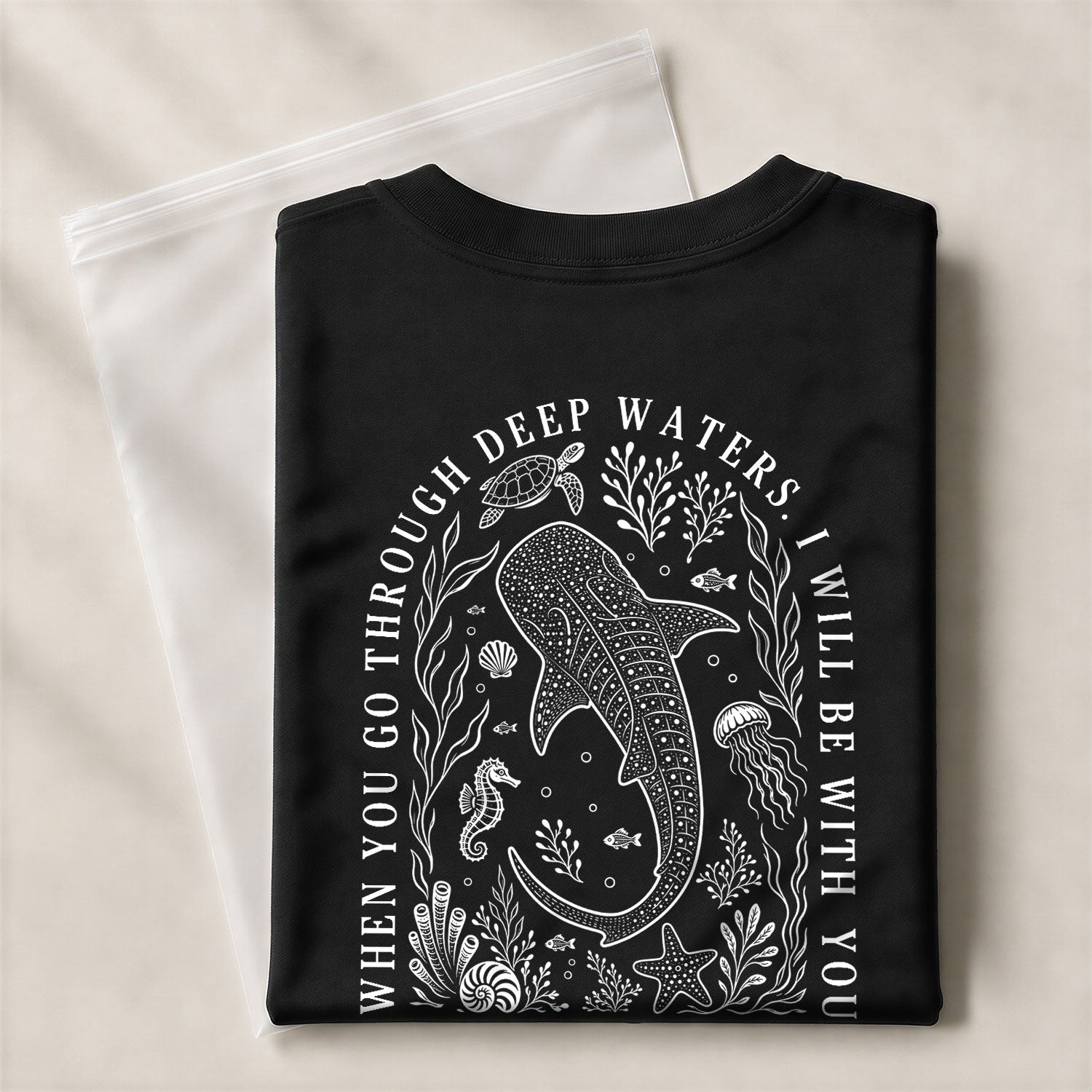 Christian Whale Shark T-Shirt When You Go Through Deep Waters Tee Isaiah 43 2 Faith Apparel