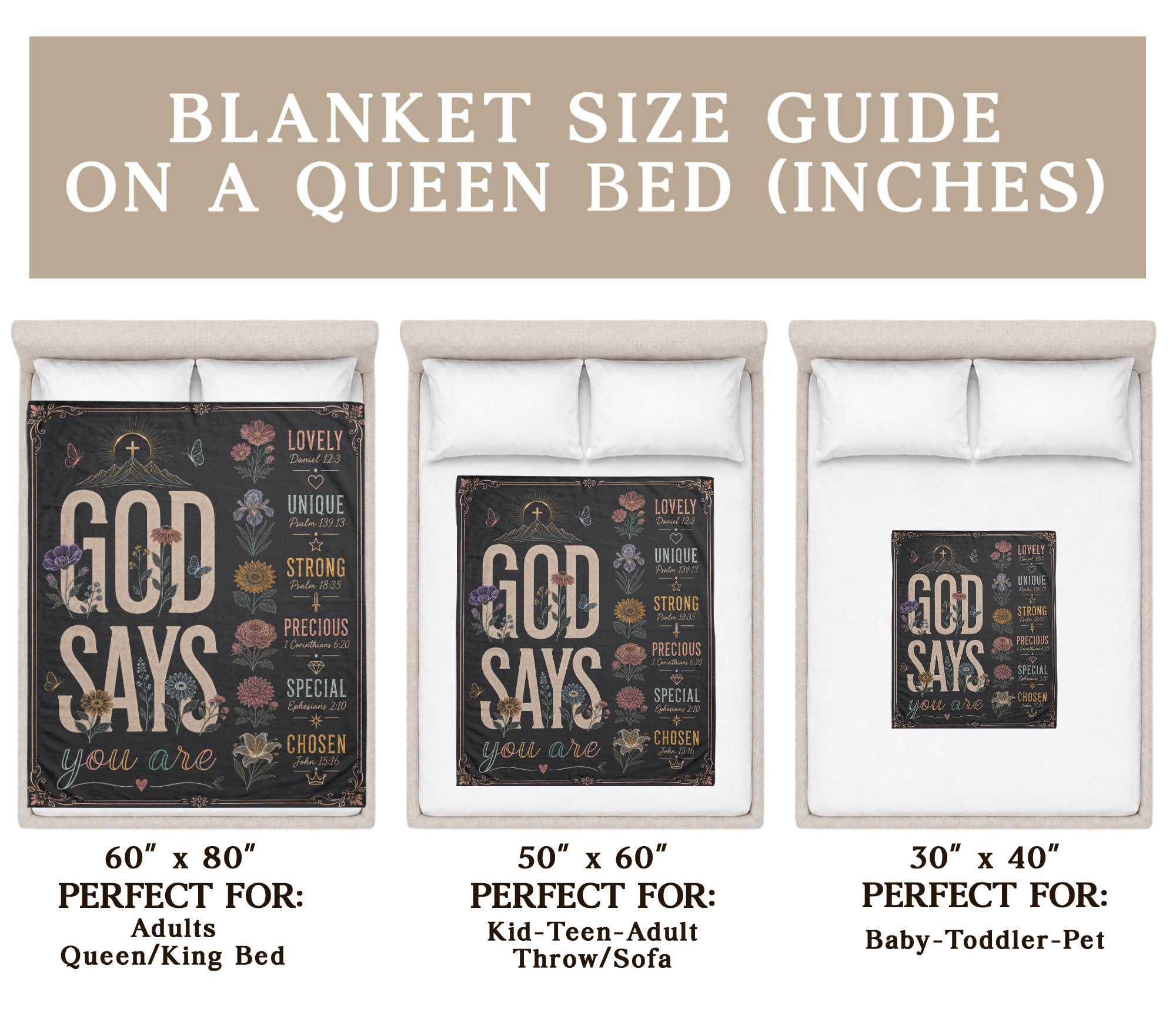 God Says You Are Blanket Black Floral Christian Bible Verse Throw Scripture Gift Cozy