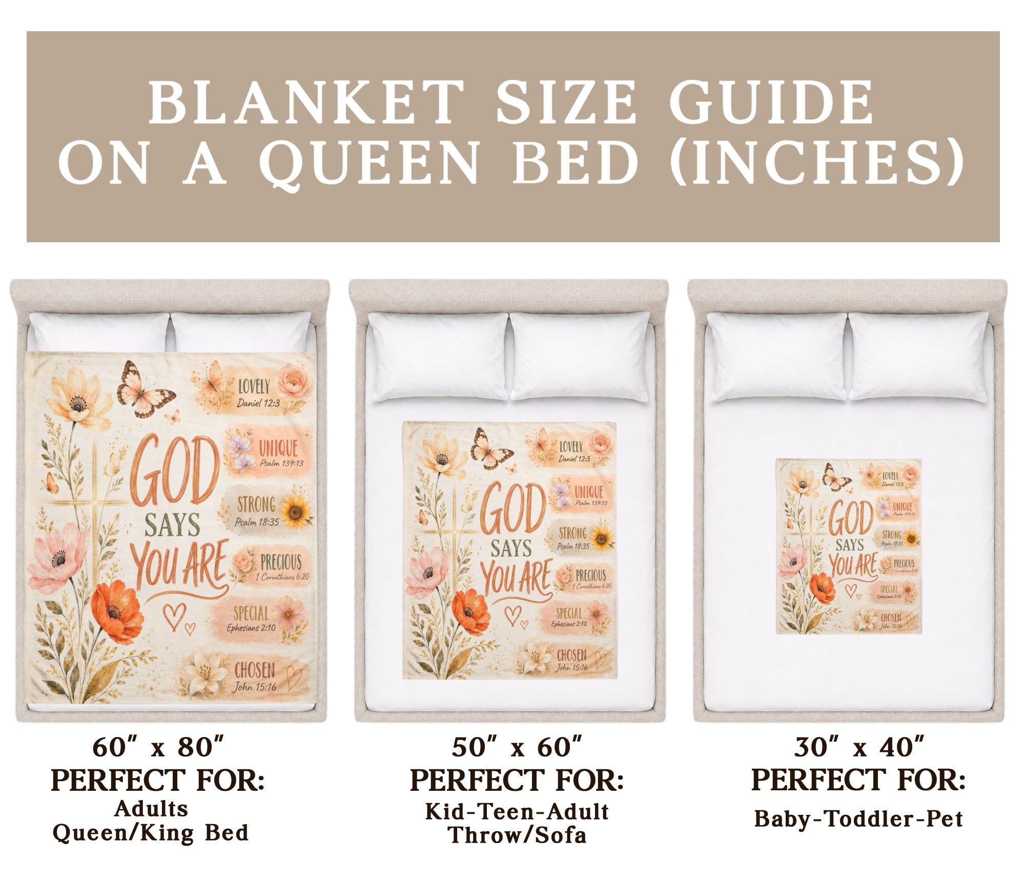 God Says You Are Blanket Floral Christian Bible Verse Scripture Cross Decor Religious Gift